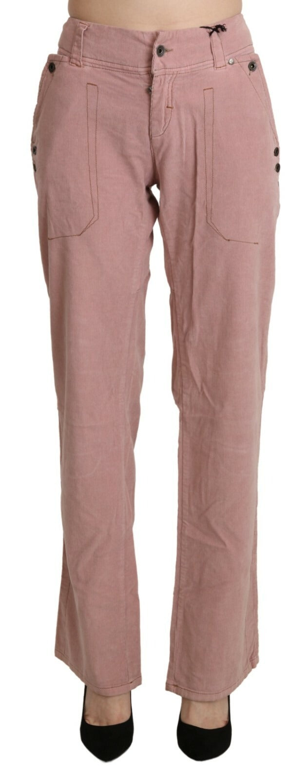 Ermanno Scervino Cotton Pink High Waist Straight Trouser Women's Pants