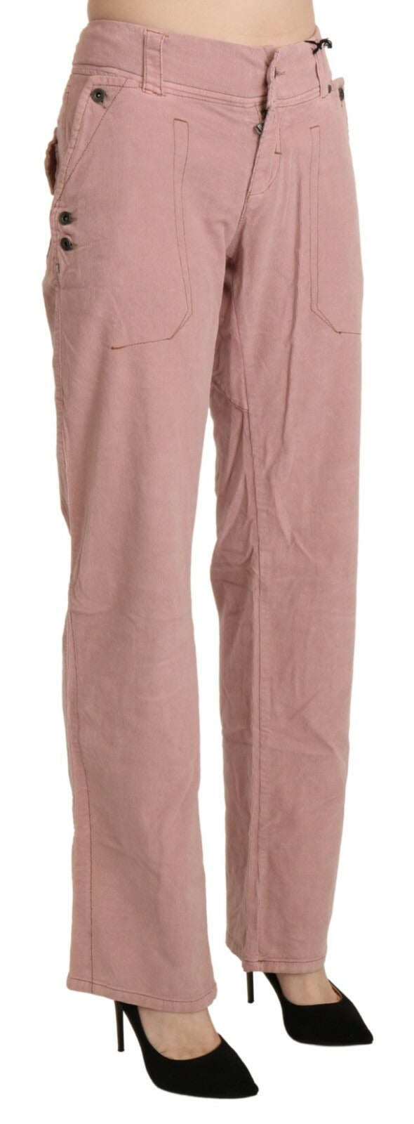 Ermanno Scervino Cotton Pink High Waist Straight Trouser Women's Pants