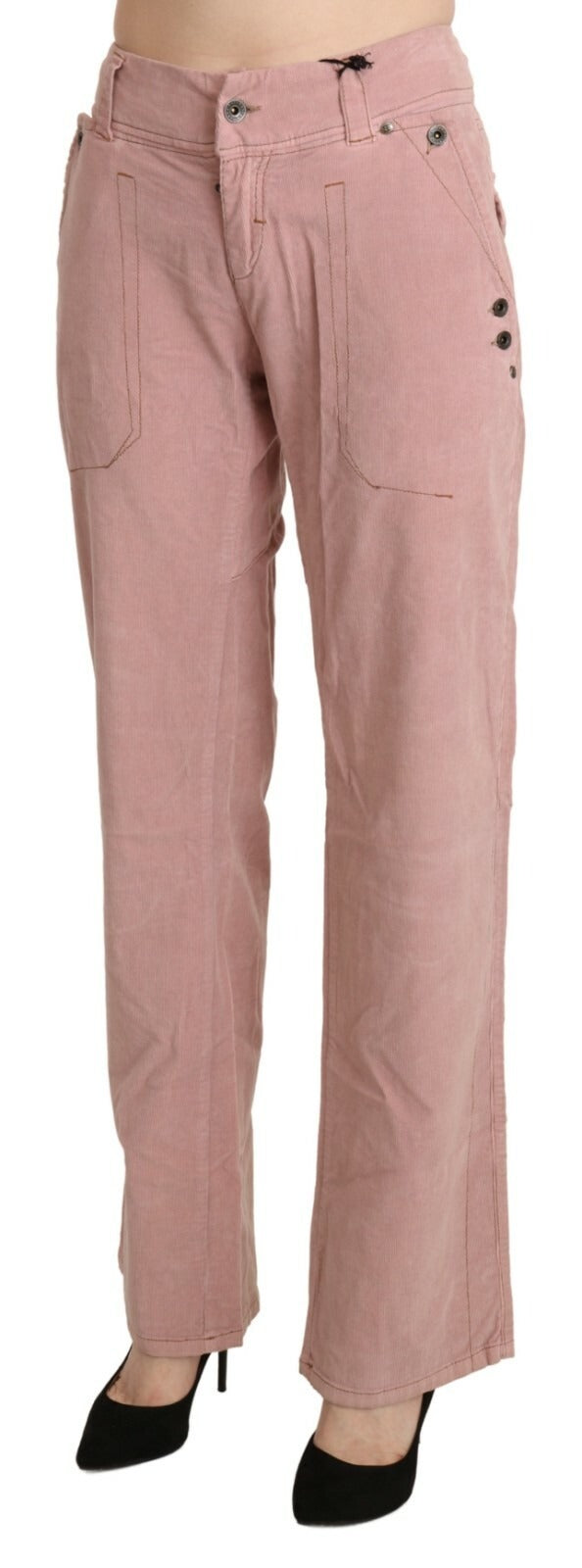 Ermanno Scervino Cotton Pink High Waist Straight Trouser Women's Pants