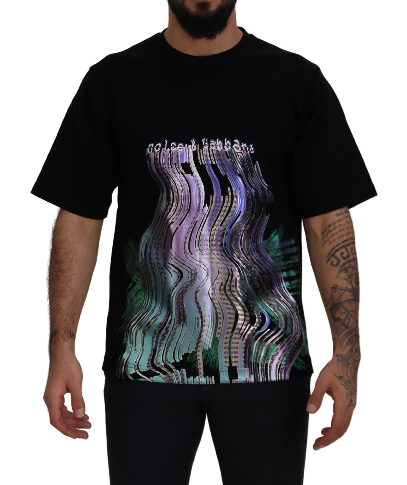 Dolce & Gabbana Cotton Black Printed Crewneck Tee Men's T-shirt