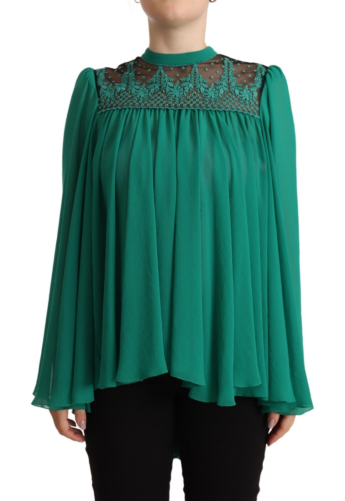 Philosophy Green Lace Polyester Long Sleeves Pleated Top Women's Blouse (Pre-Owned)