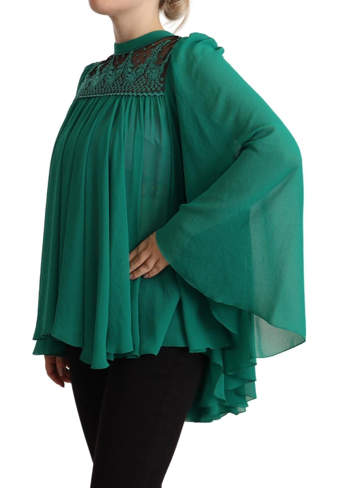 Philosophy Green Lace Polyester Long Sleeves Pleated Top Women's Blouse (Pre-Owned)