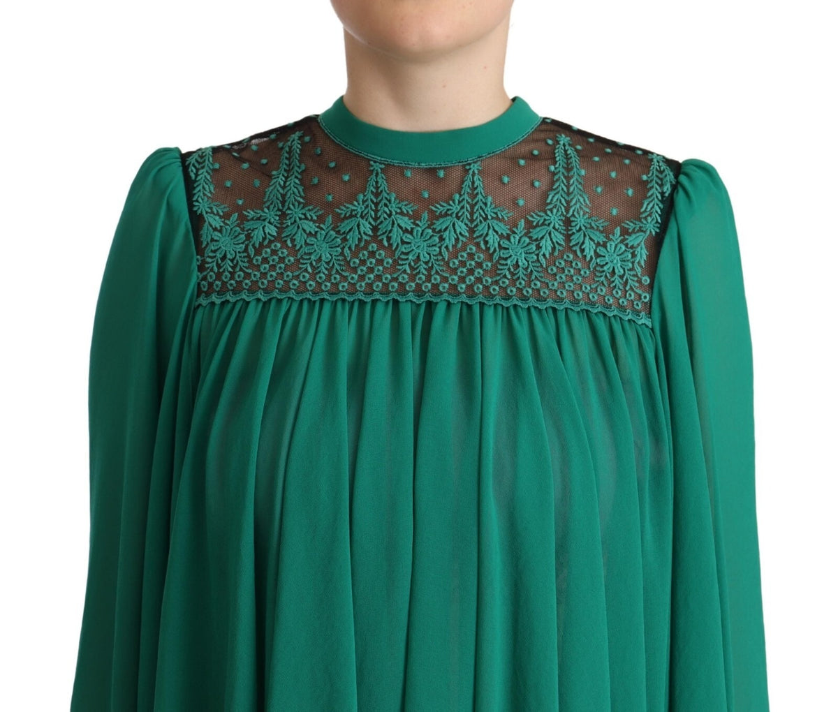 Philosophy Green Lace Polyester Long Sleeves Pleated Top Women's Blouse (Pre-Owned)