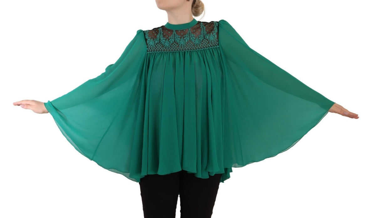 Philosophy Green Lace Polyester Long Sleeves Pleated Top Women's Blouse (Pre-Owned)