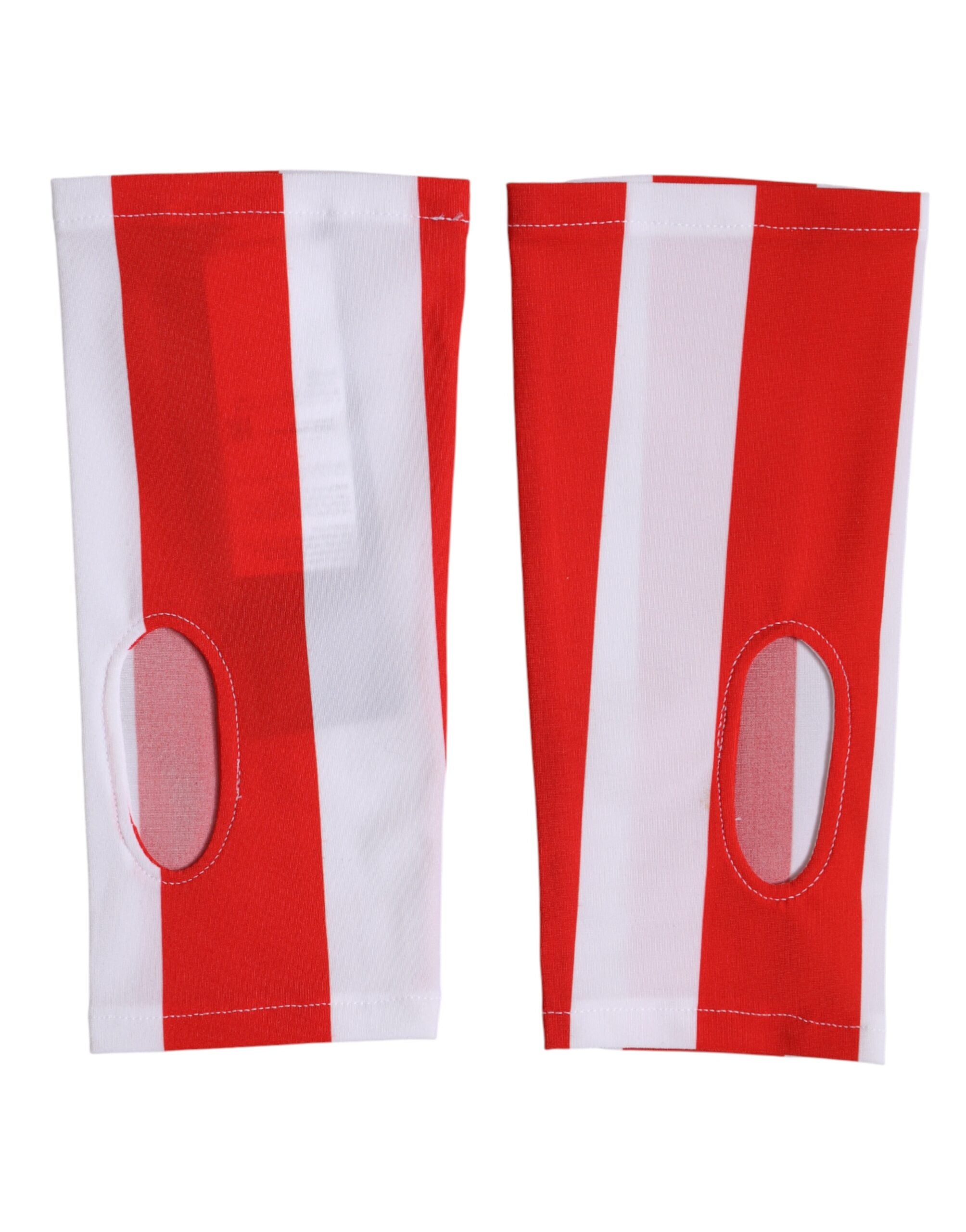Dolce & Gabbana Red White Nylon Fingerless Wrist Length Women's Gloves