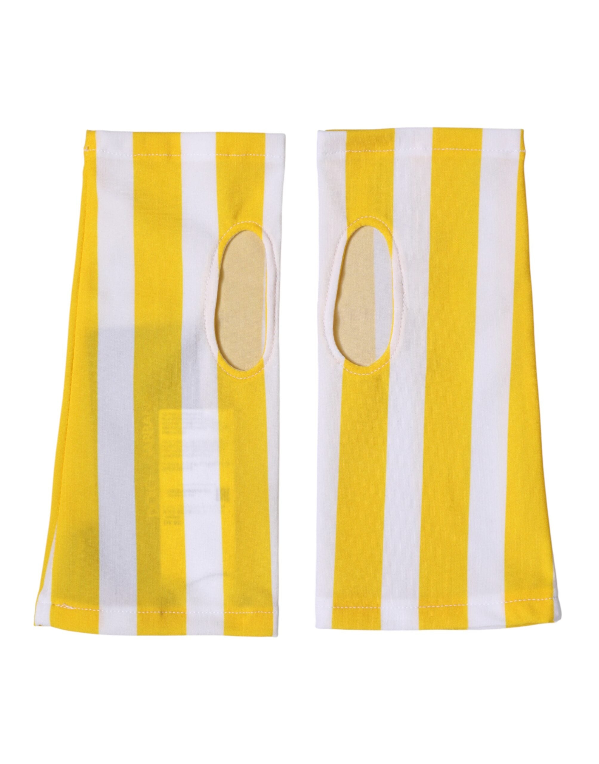 Dolce & Gabbana Yellow White Nylon Fingerless Wrist Length Women's Gloves