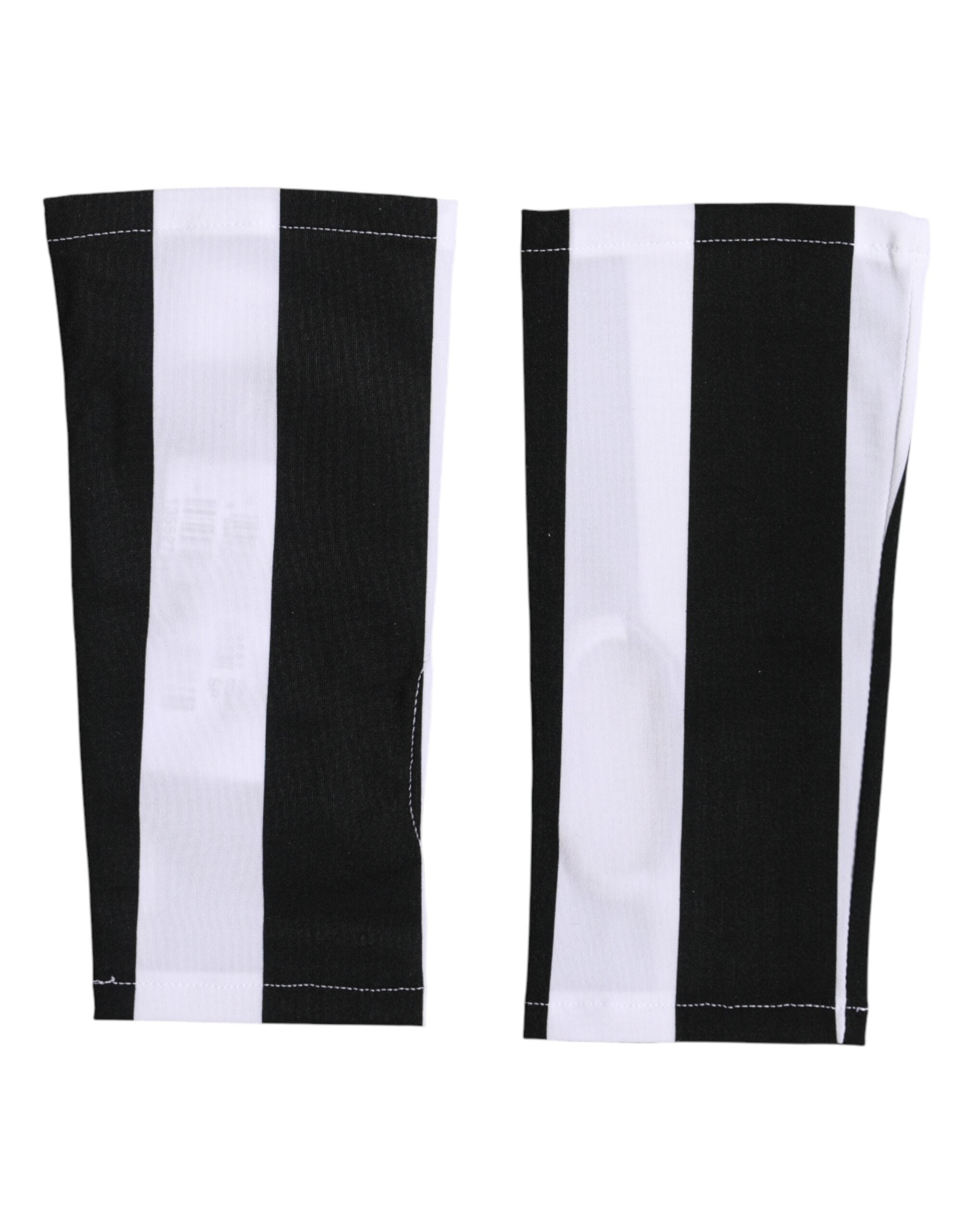 Dolce & Gabbana Black White Nylon Fingerless Wrist Length Women's Gloves