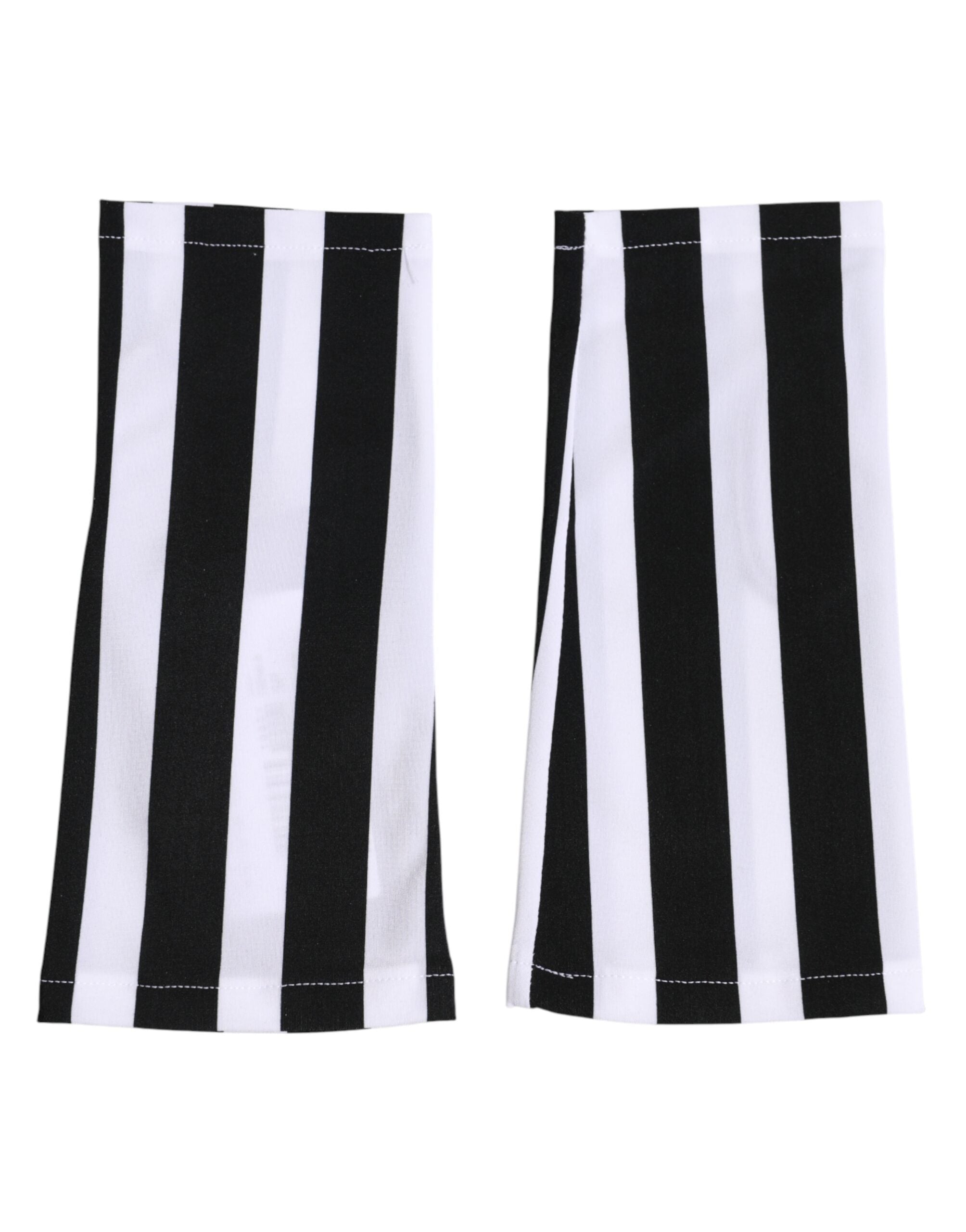 Dolce & Gabbana Black White Nylon Fingerless Wrist Length Women's Gloves