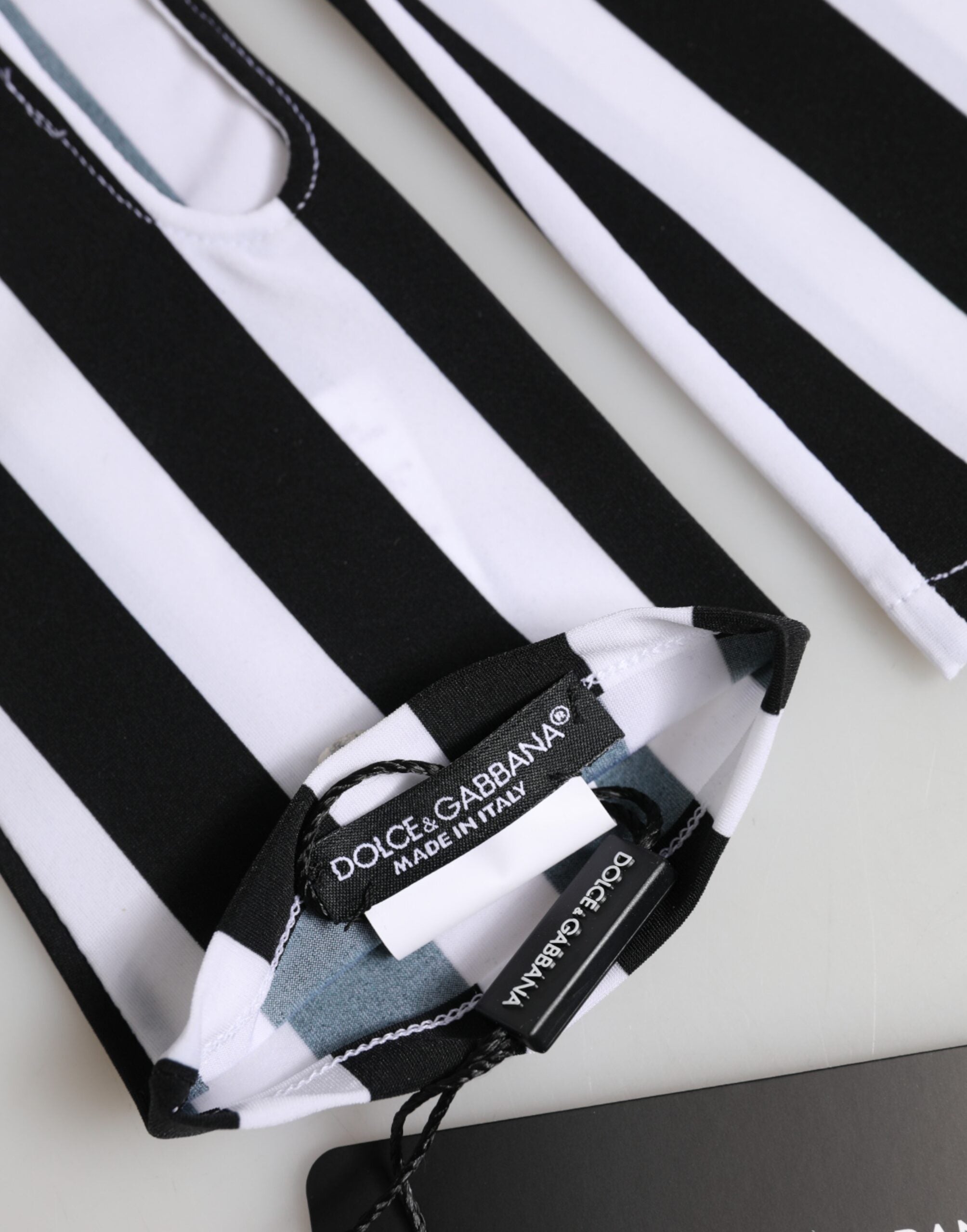 Dolce & Gabbana Black White Nylon Fingerless Wrist Length Women's Gloves