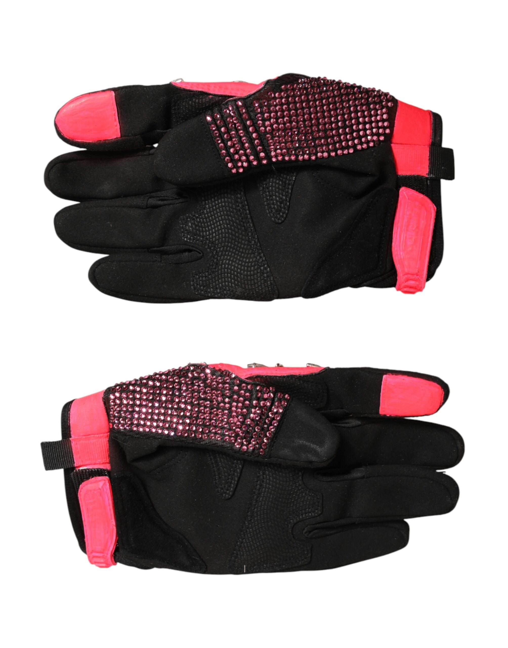 Dolce & Gabbana Black Pink Crystal Wrist Length Mitten Women's Gloves (Pre-Owned)
