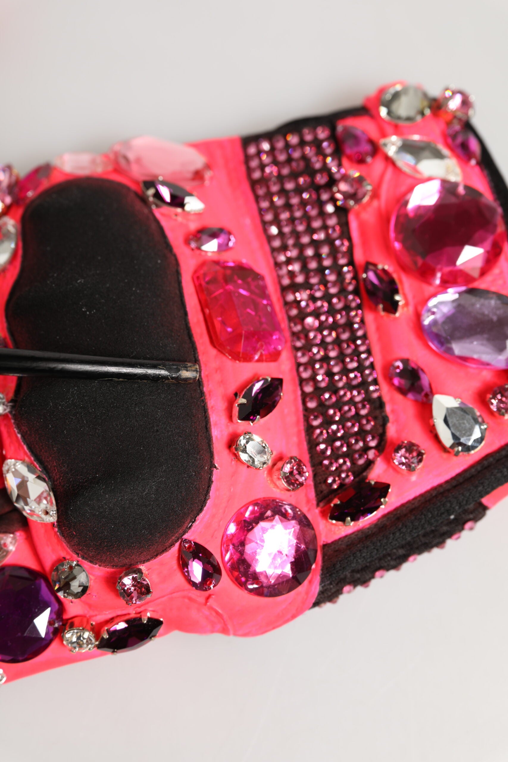 Dolce & Gabbana Black Pink Crystal Wrist Length Mitten Women's Gloves (Pre-Owned)