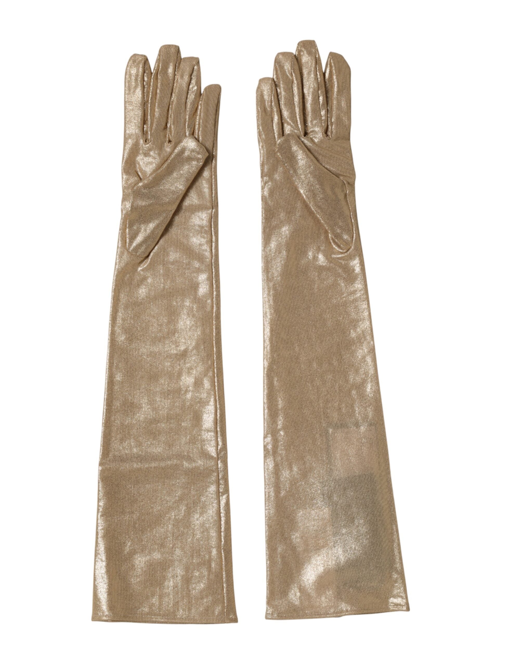 Dolce & Gabbana Beige Nylon Long Elbow Length Mitten Women's Gloves