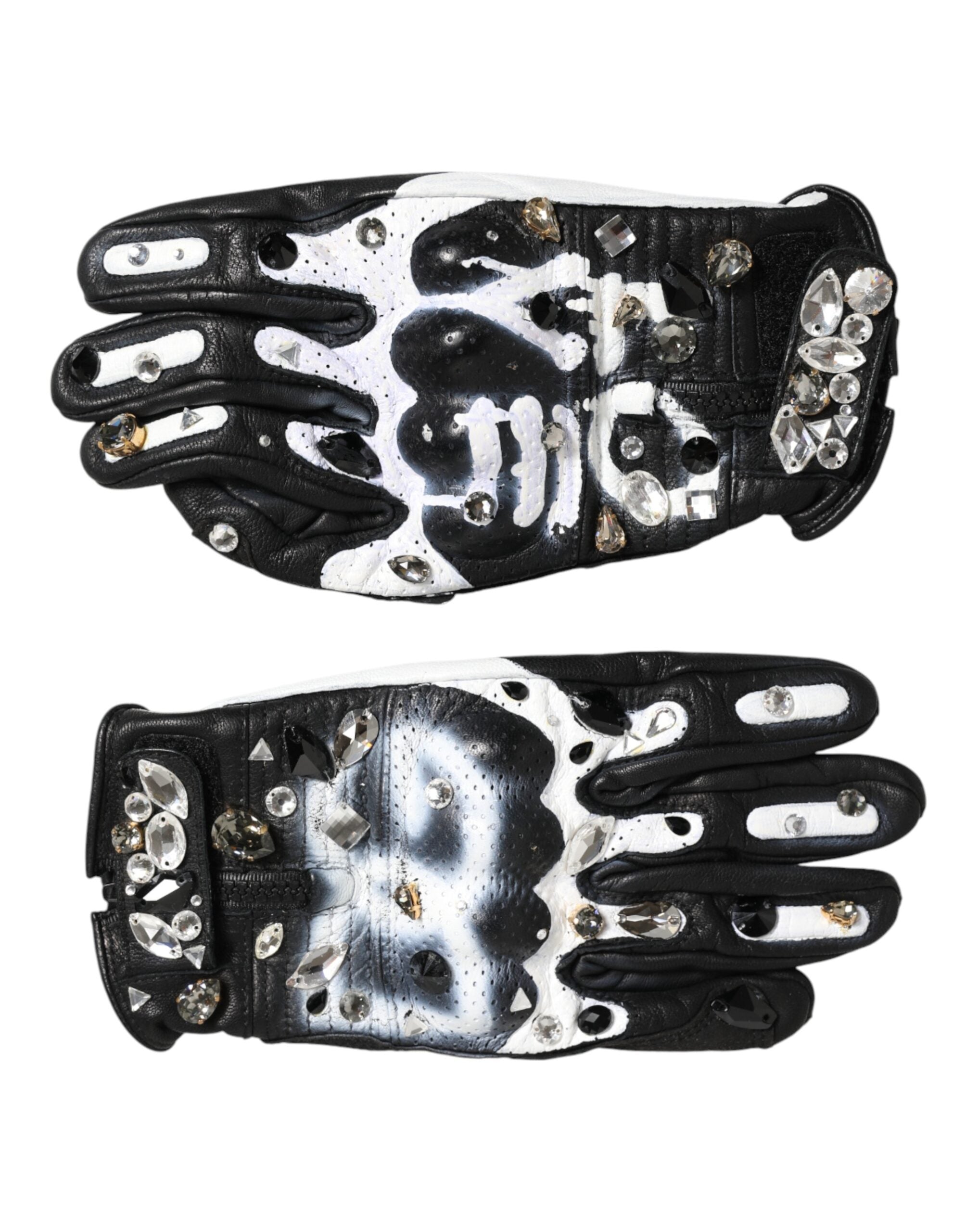 Dolce & Gabbana Women's Black White Crystal Wrist Length Mitten Women's Gloves