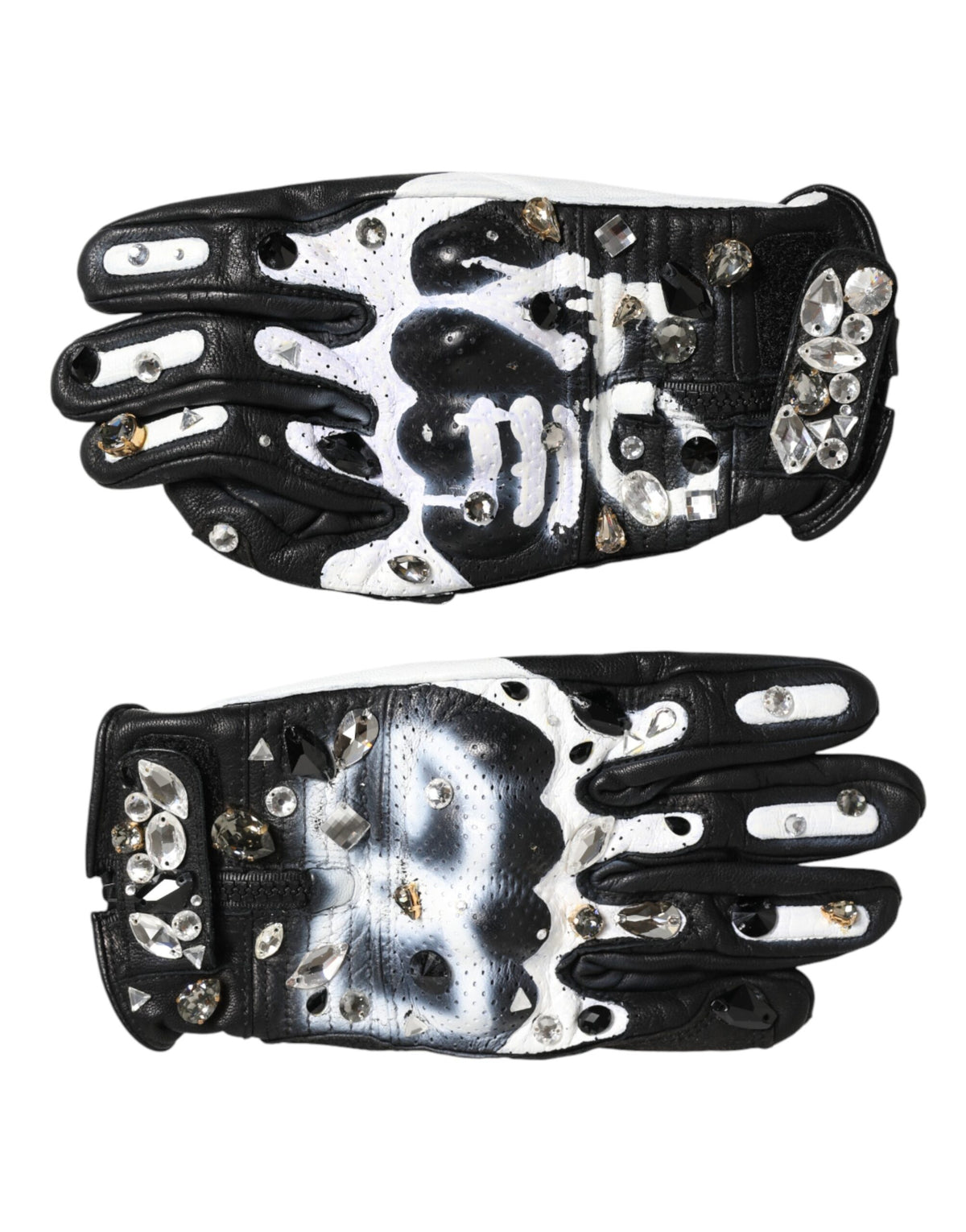 Dolce & Gabbana Women's Black White Crystal Wrist Length Mitten Women's Gloves
