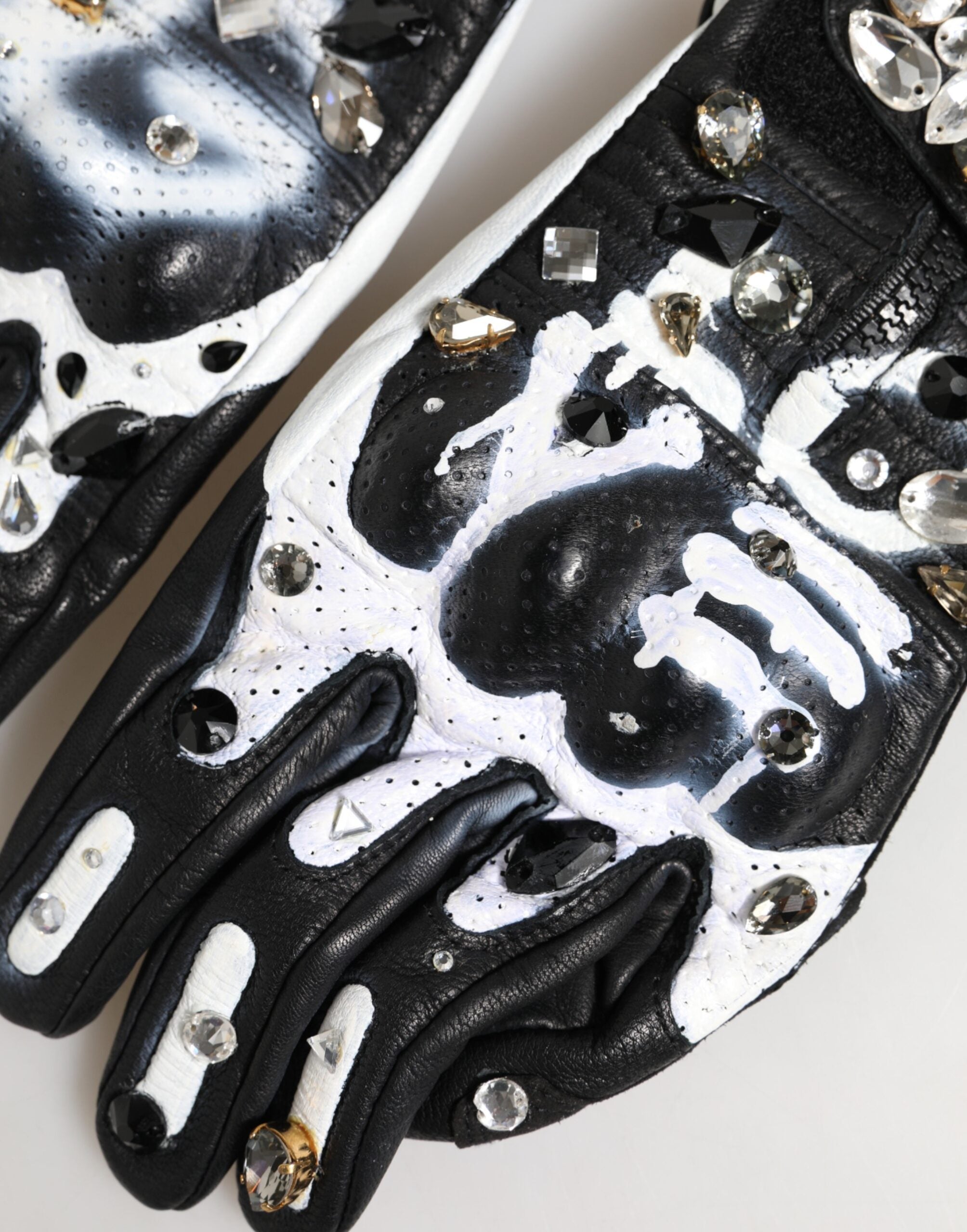 Dolce & Gabbana Women's Black White Crystal Wrist Length Mitten Women's Gloves