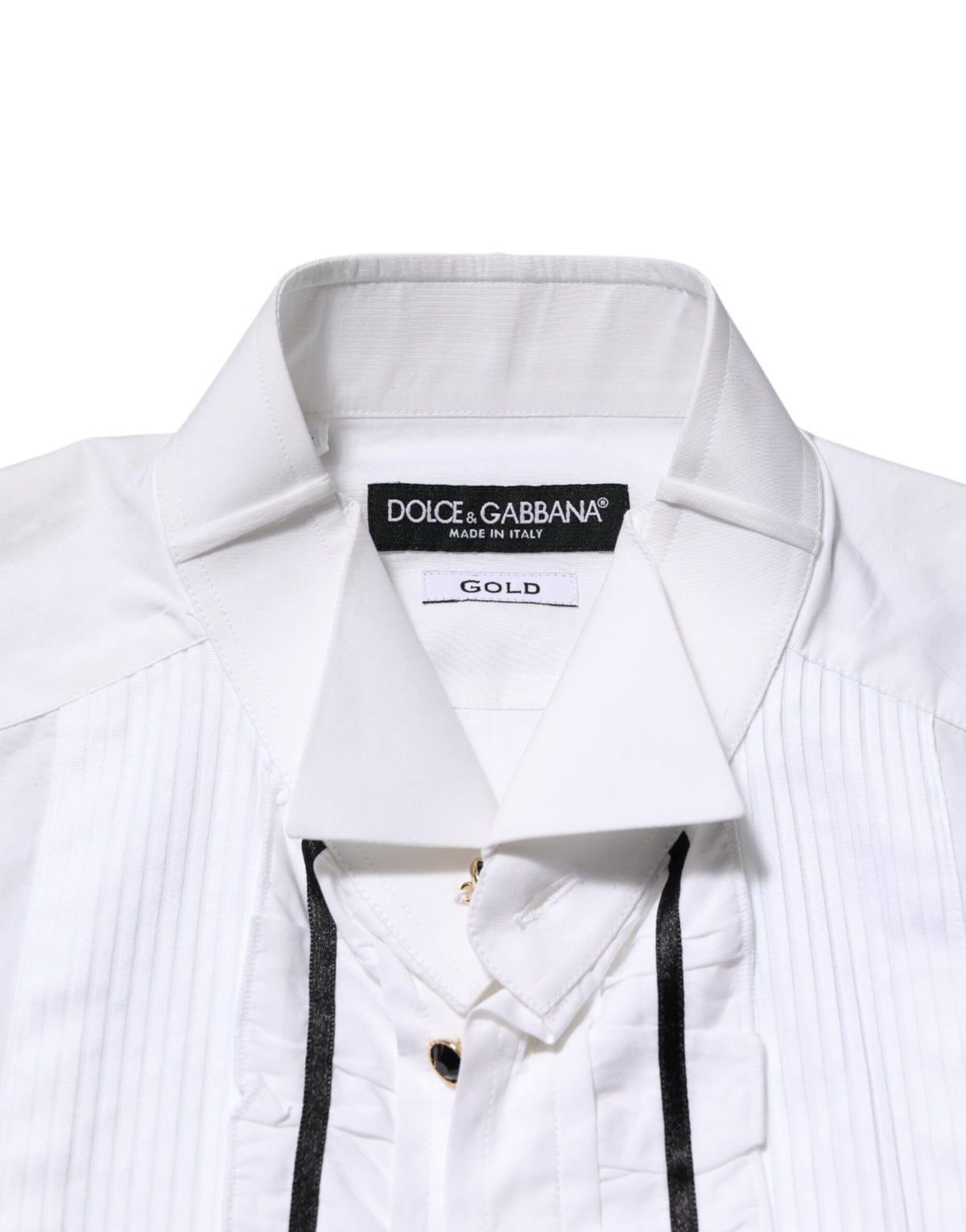 Dolce & Gabbana White Cotton Collared Long Sleeve GOLD Dress Men's Shirt