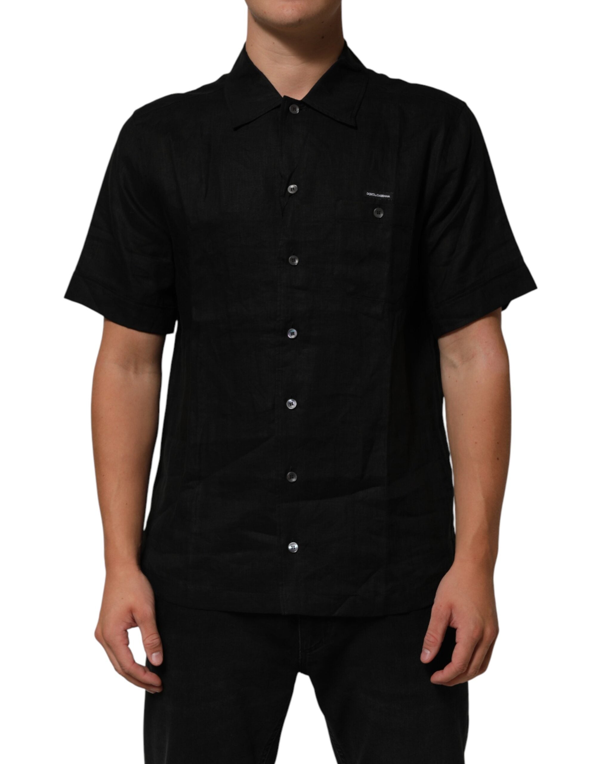 Carhartt Wip Black Linen Collared Short Sleeve Polo Men's Shirt