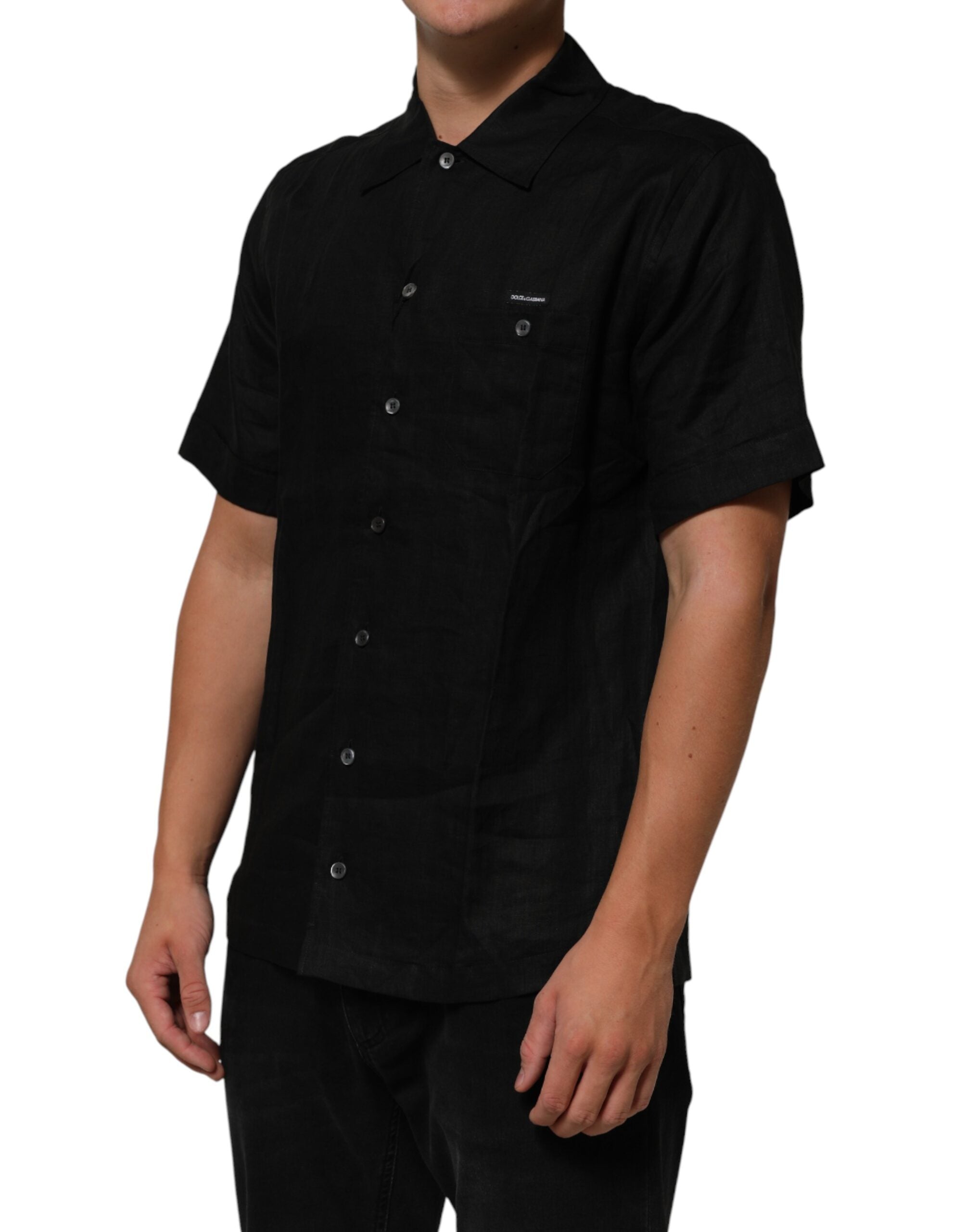 Carhartt Wip Black Linen Collared Short Sleeve Polo Men's Shirt