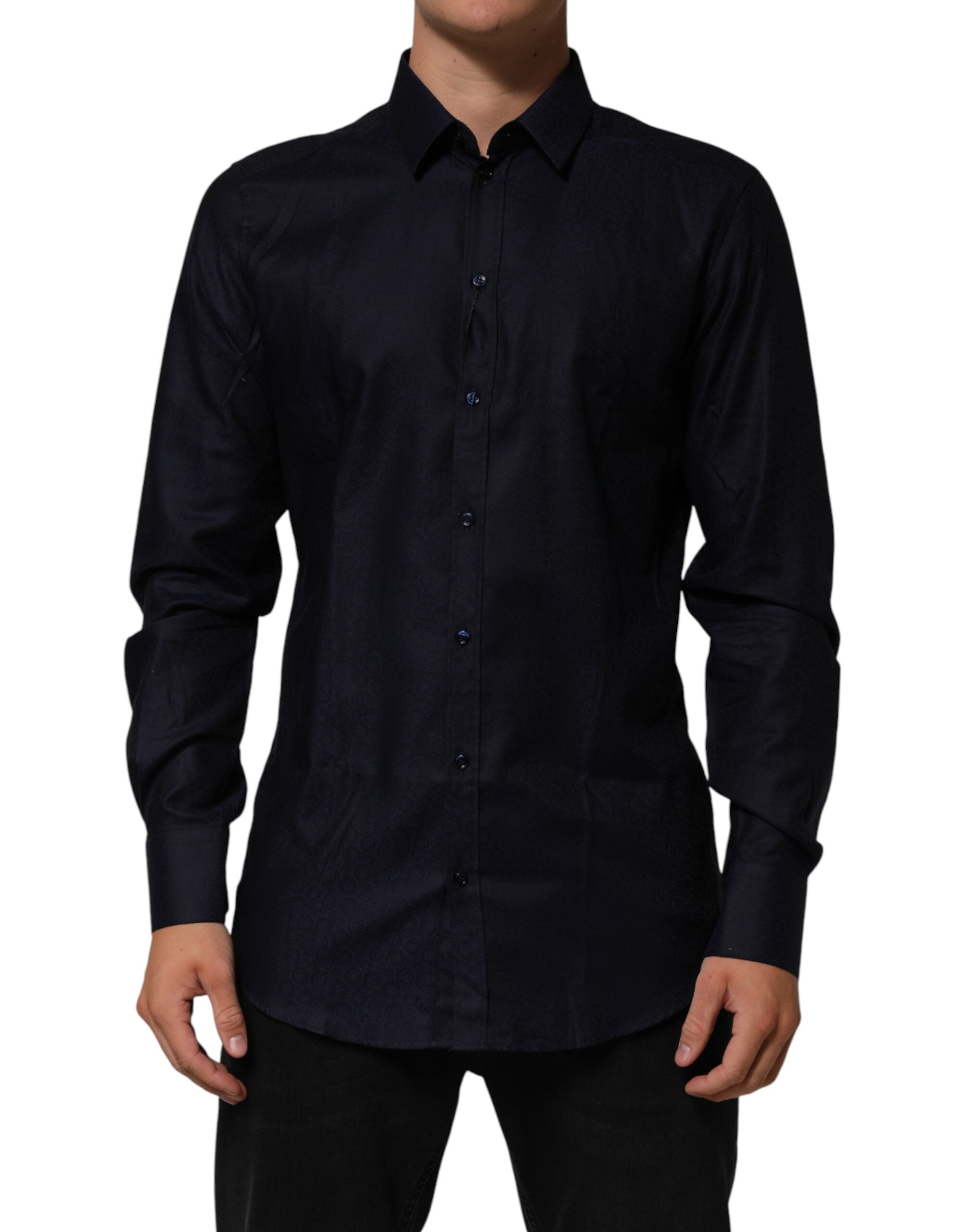 Dolce & Gabbana Blue Cotton Collared Long Sleeve GOLD Men Dress Men's Shirt