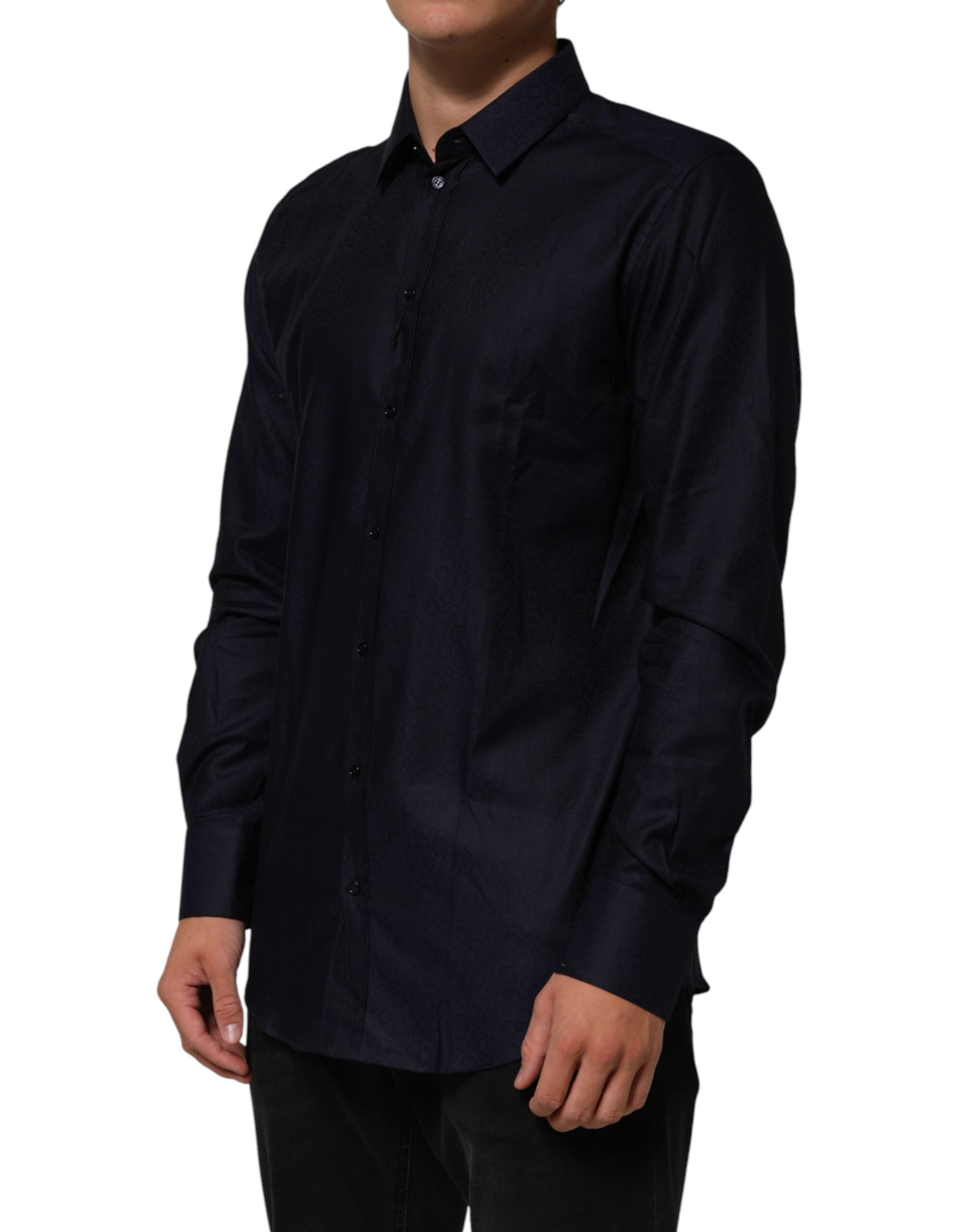Dolce & Gabbana Blue Cotton Collared Long Sleeve GOLD Men Dress Men's Shirt