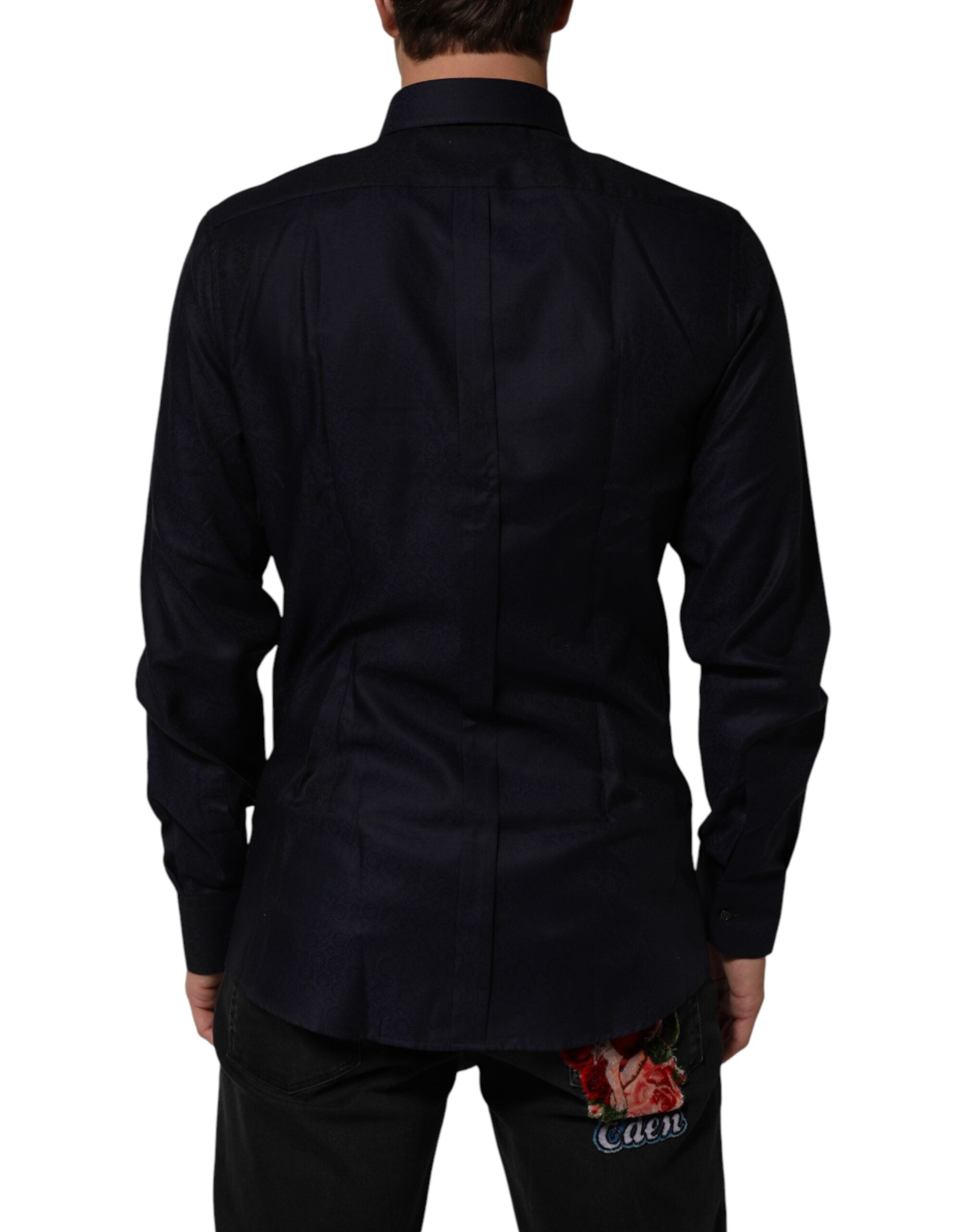Dolce & Gabbana Blue Cotton Collared Long Sleeve GOLD Men Dress Men's Shirt