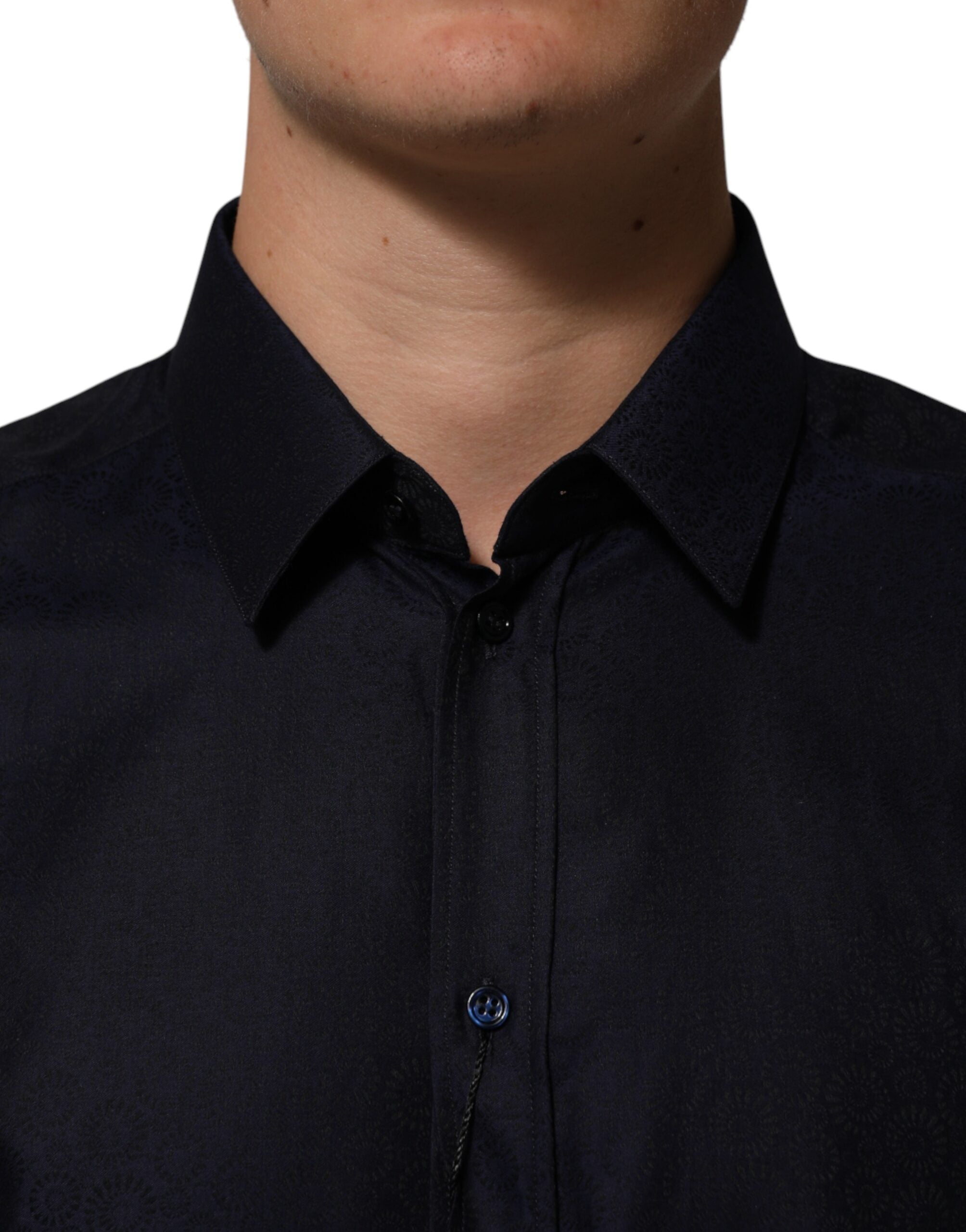 Dolce & Gabbana Blue Cotton Collared Long Sleeve GOLD Men Dress Men's Shirt