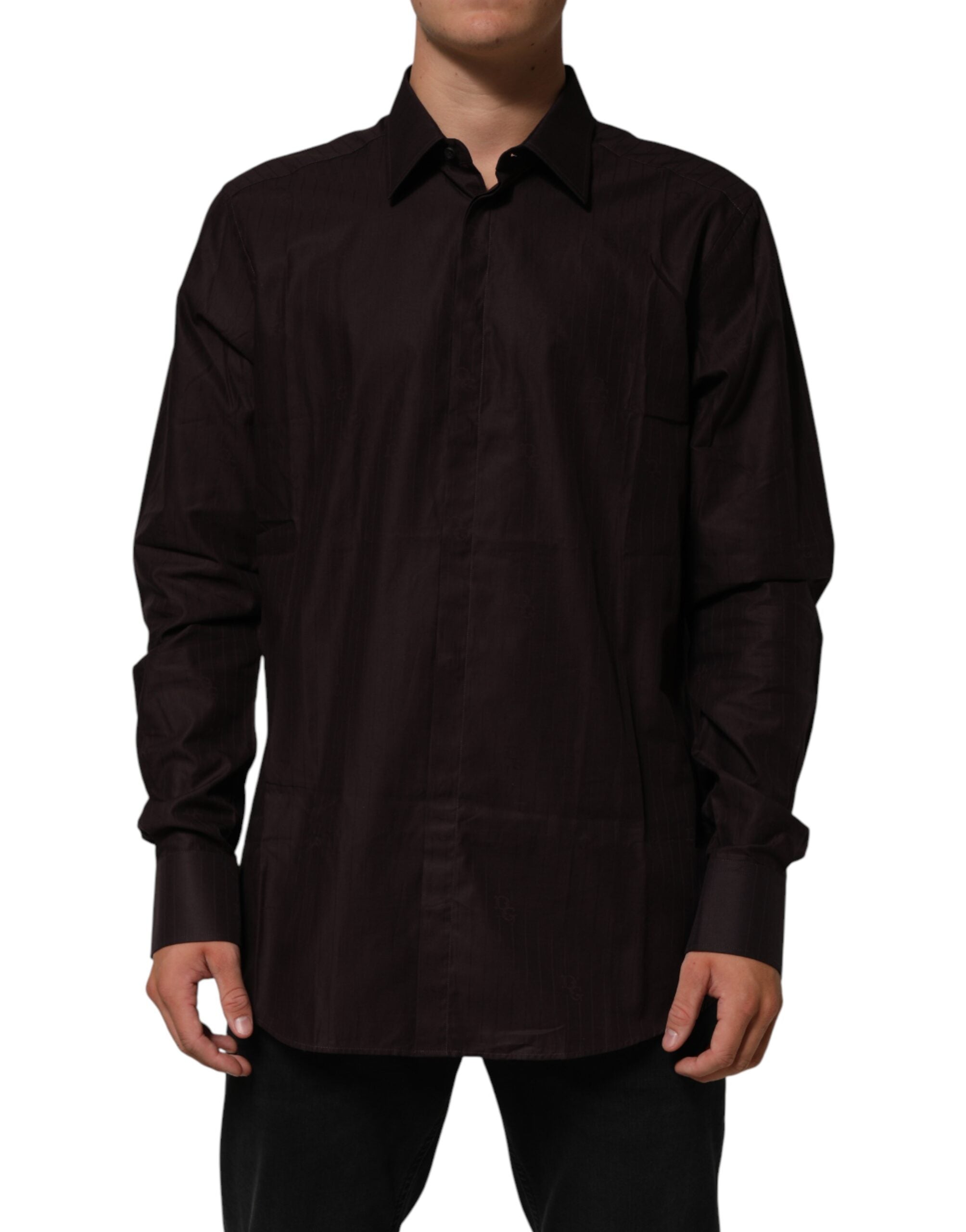 Dolce & Gabbana Brown Cotton LongSleeve MARTINI Dress Men's Shirt