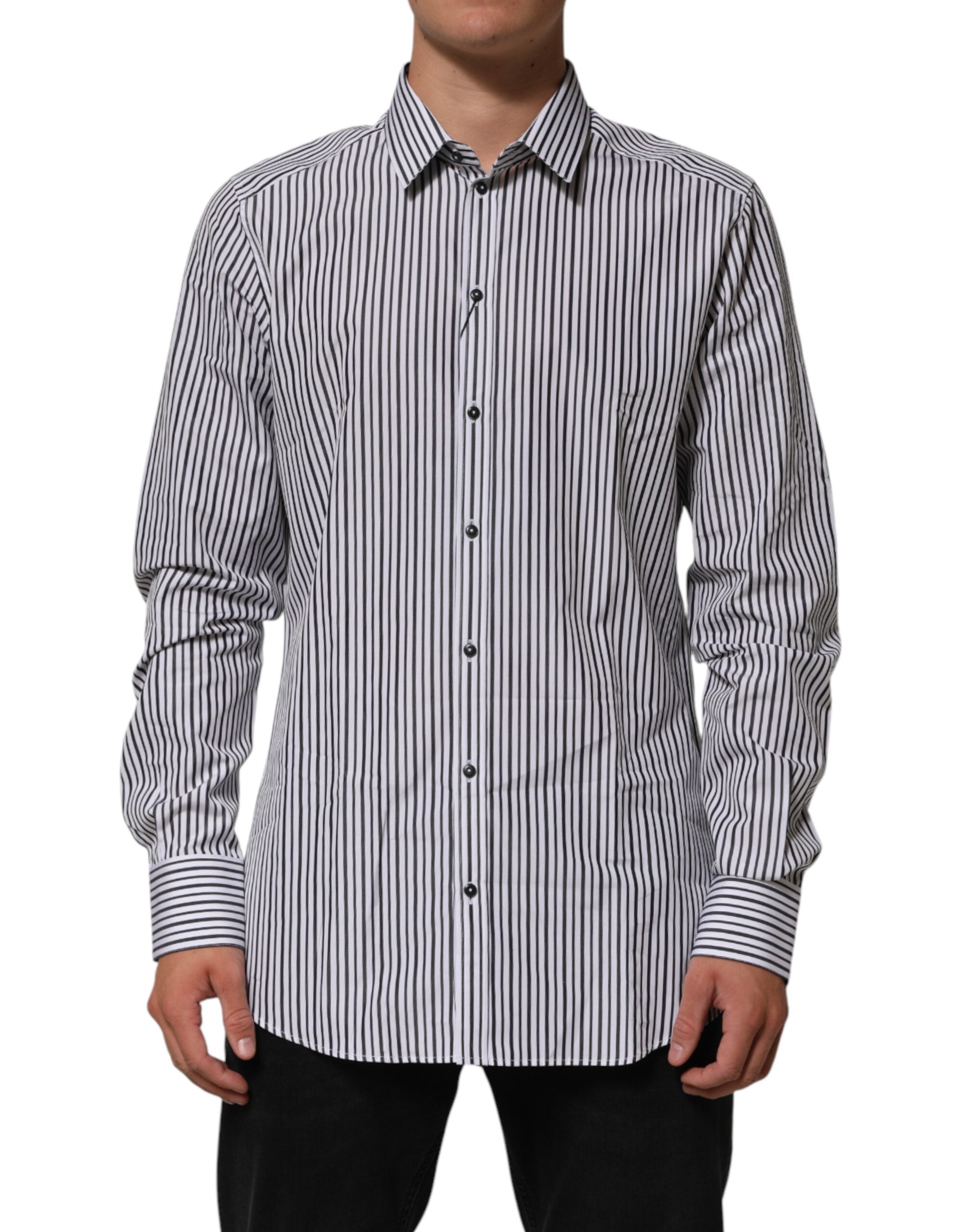 Dolce & Gabbana Black White Stripes Men GOLD Dress Men's Shirt