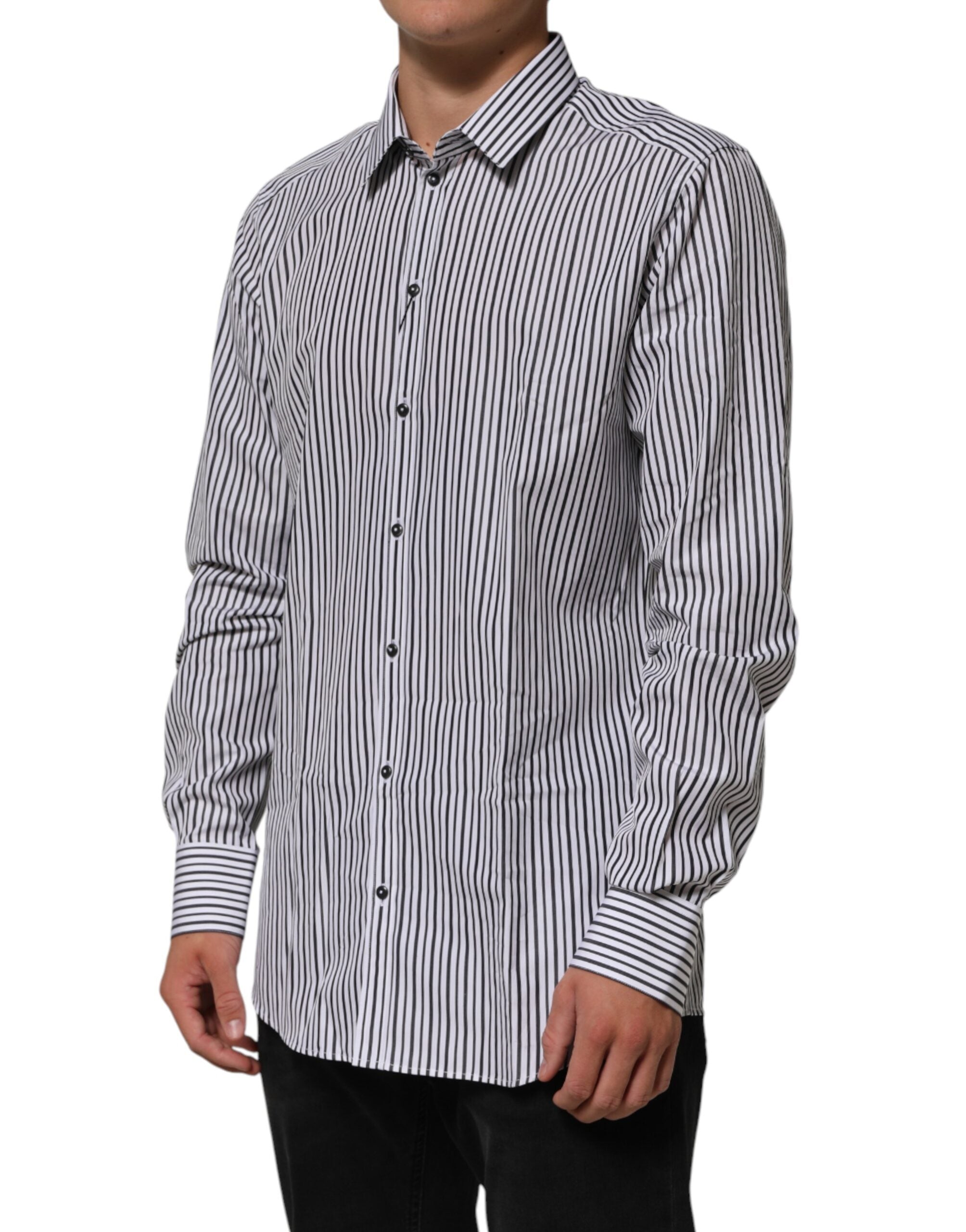 Dolce & Gabbana Black White Stripes Men GOLD Dress Men's Shirt
