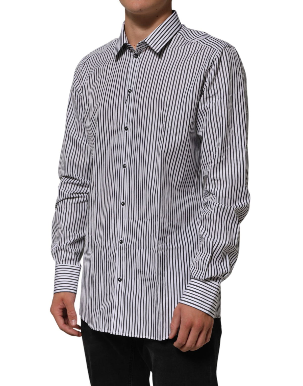 Dolce & Gabbana Black White Stripes Men GOLD Dress Men's Shirt