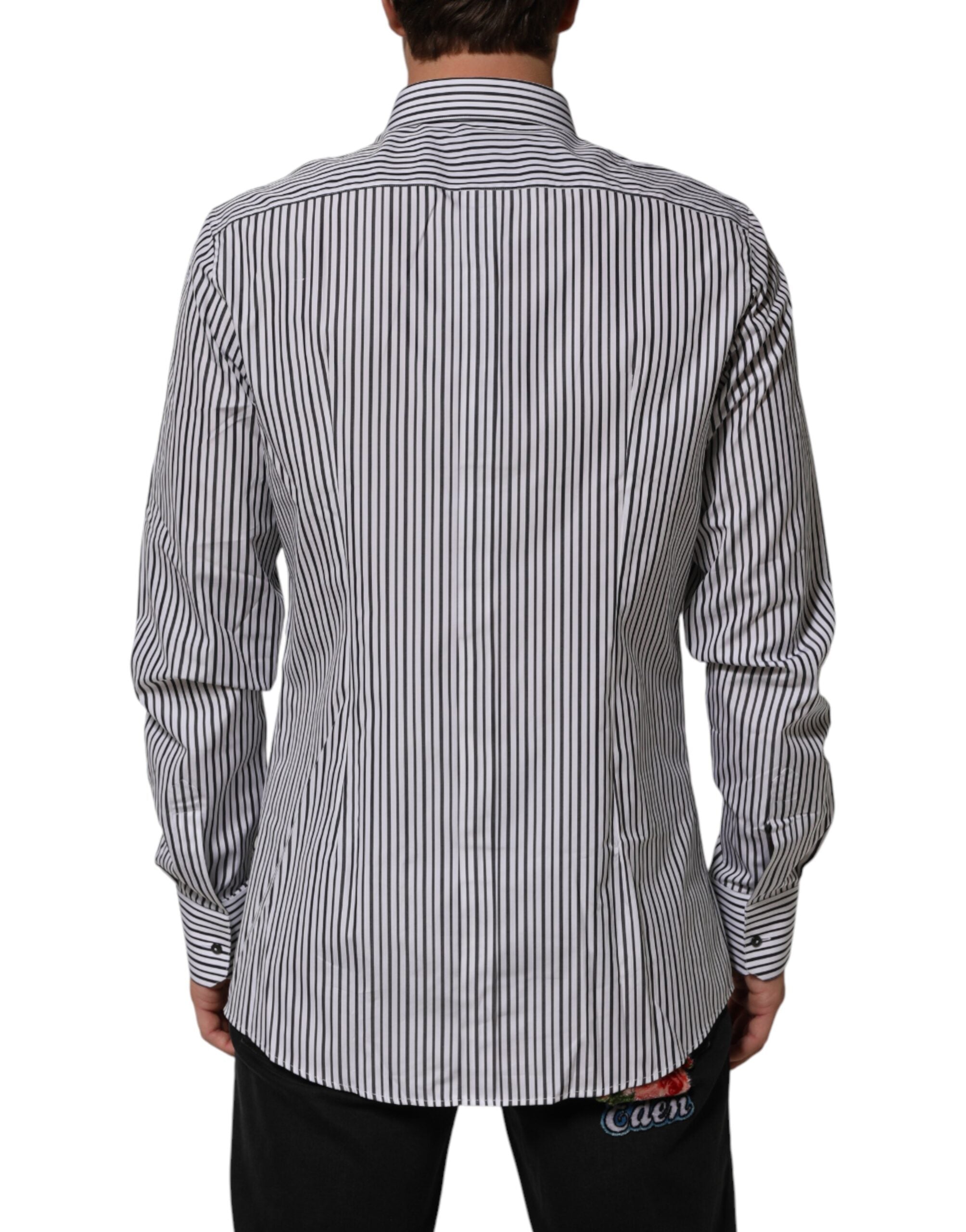 Dolce & Gabbana Black White Stripes Men GOLD Dress Men's Shirt