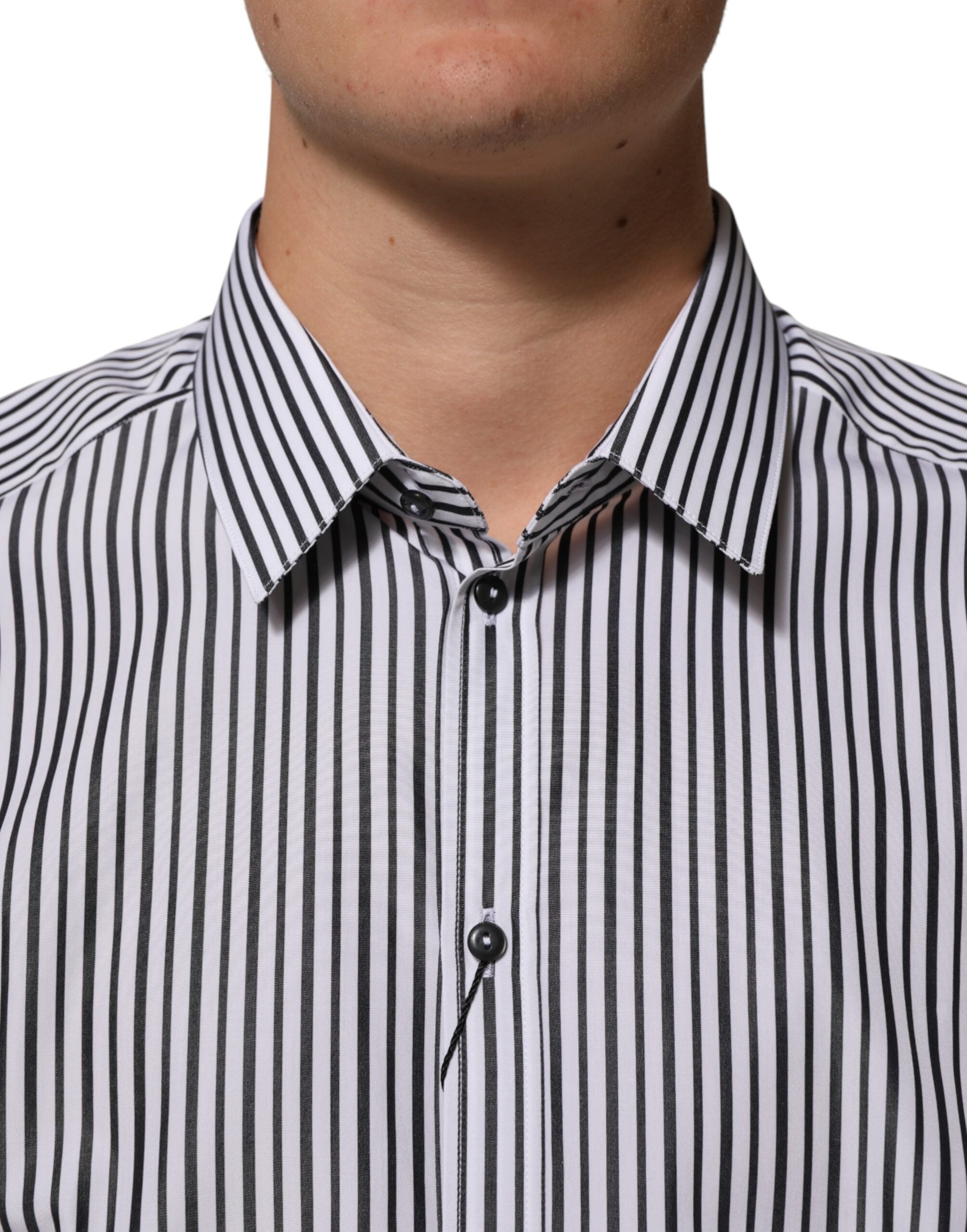 Dolce & Gabbana Black White Stripes Men GOLD Dress Men's Shirt
