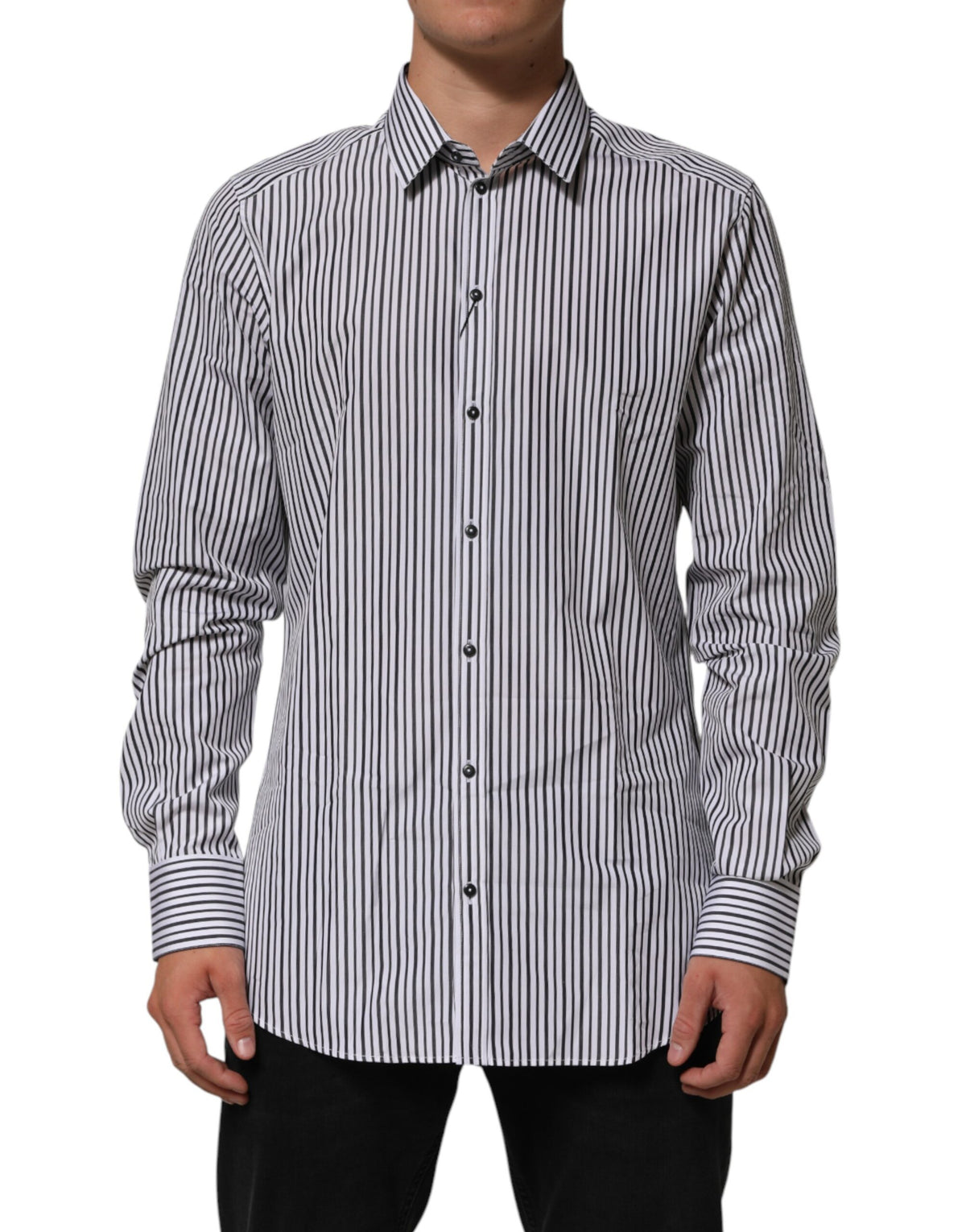 Dolce & Gabbana Black White Stripes Men GOLD Dress Men's Shirt