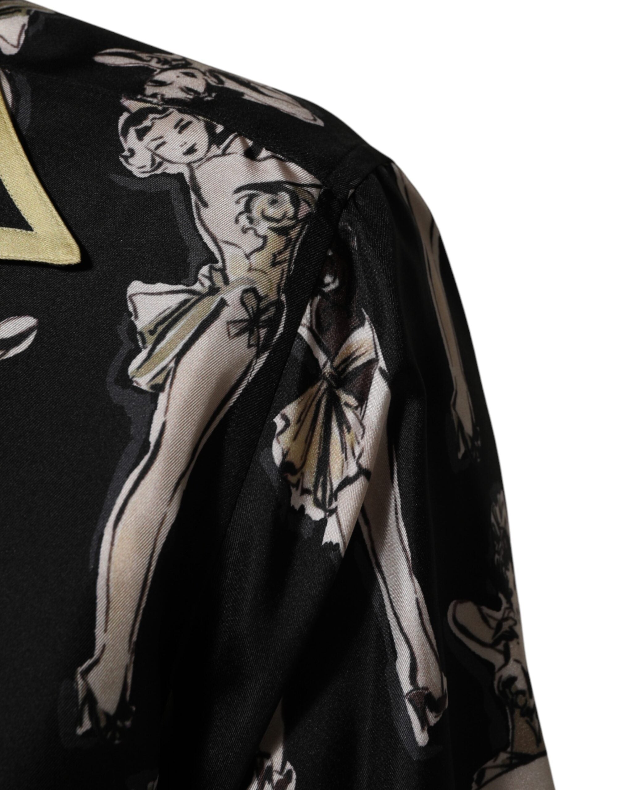 Dolce & Gabbana Black Silk Pin Up Printed Button Down Men's Shirt