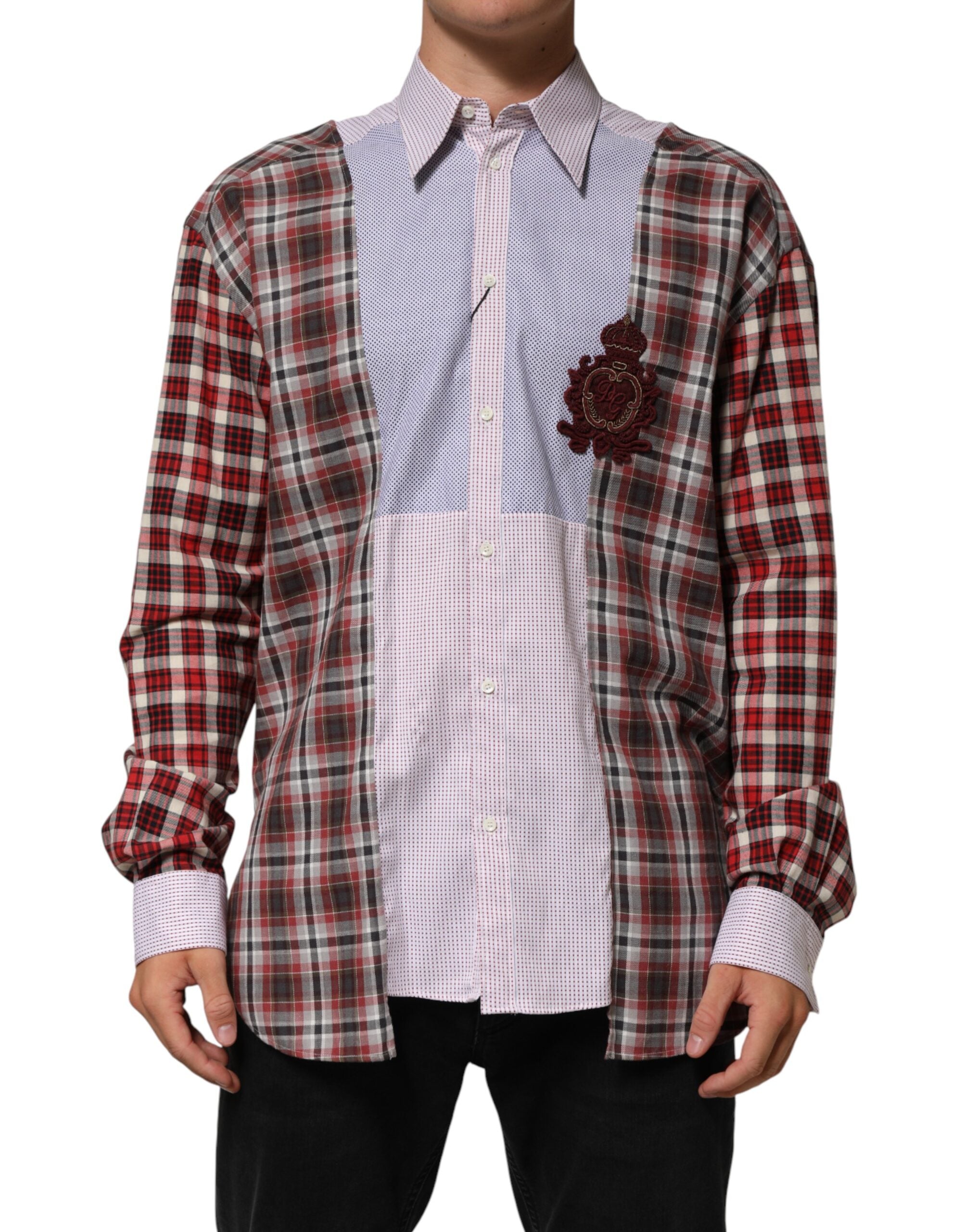 Dolce & Gabbana Multicolor Cotton Collared Checkered Men's Shirt