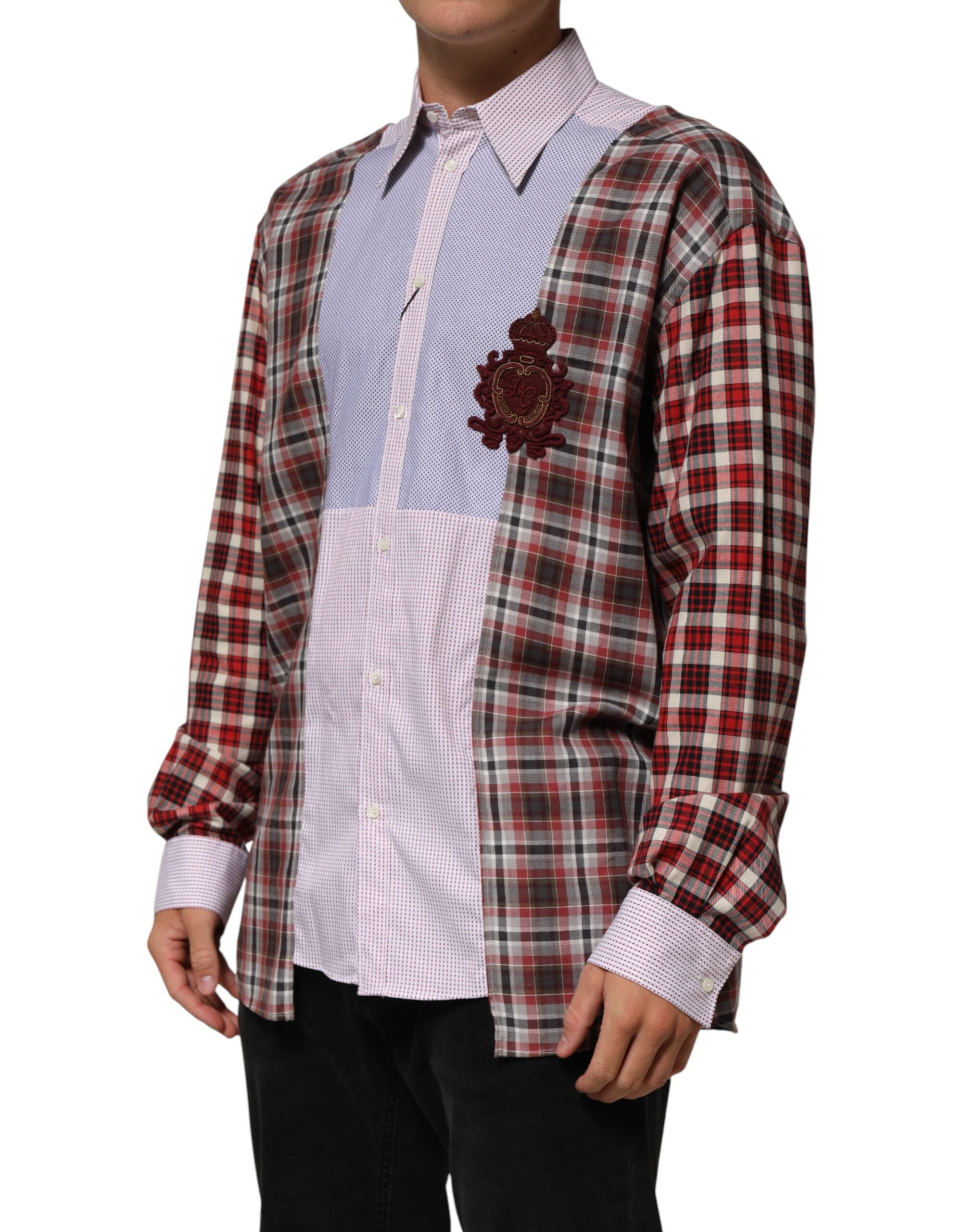 Dolce & Gabbana Multicolor Cotton Collared Checkered Men's Shirt