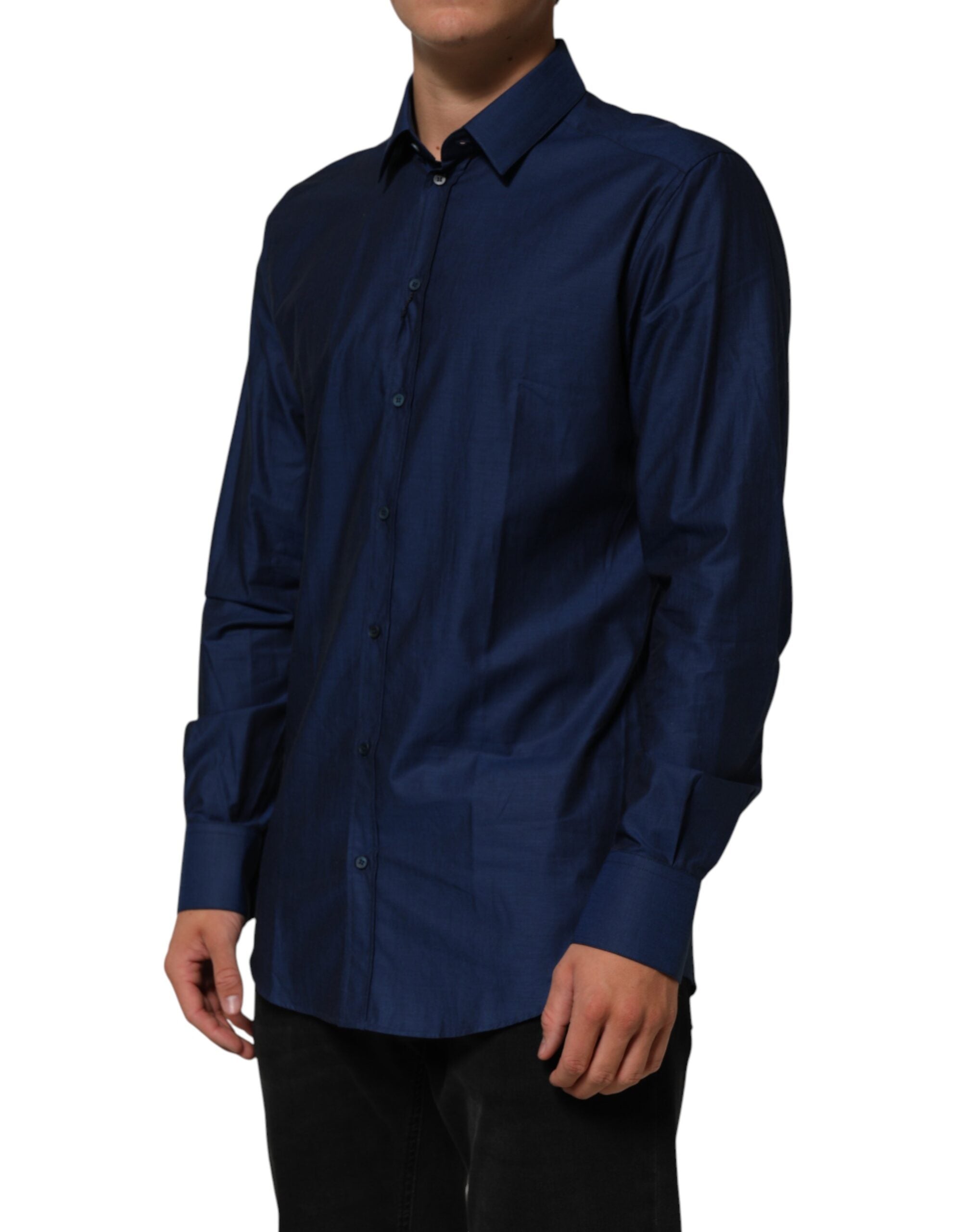 Dolce & Gabbana Blue Cotton Collared Men GOLD Dress Men's Shirt