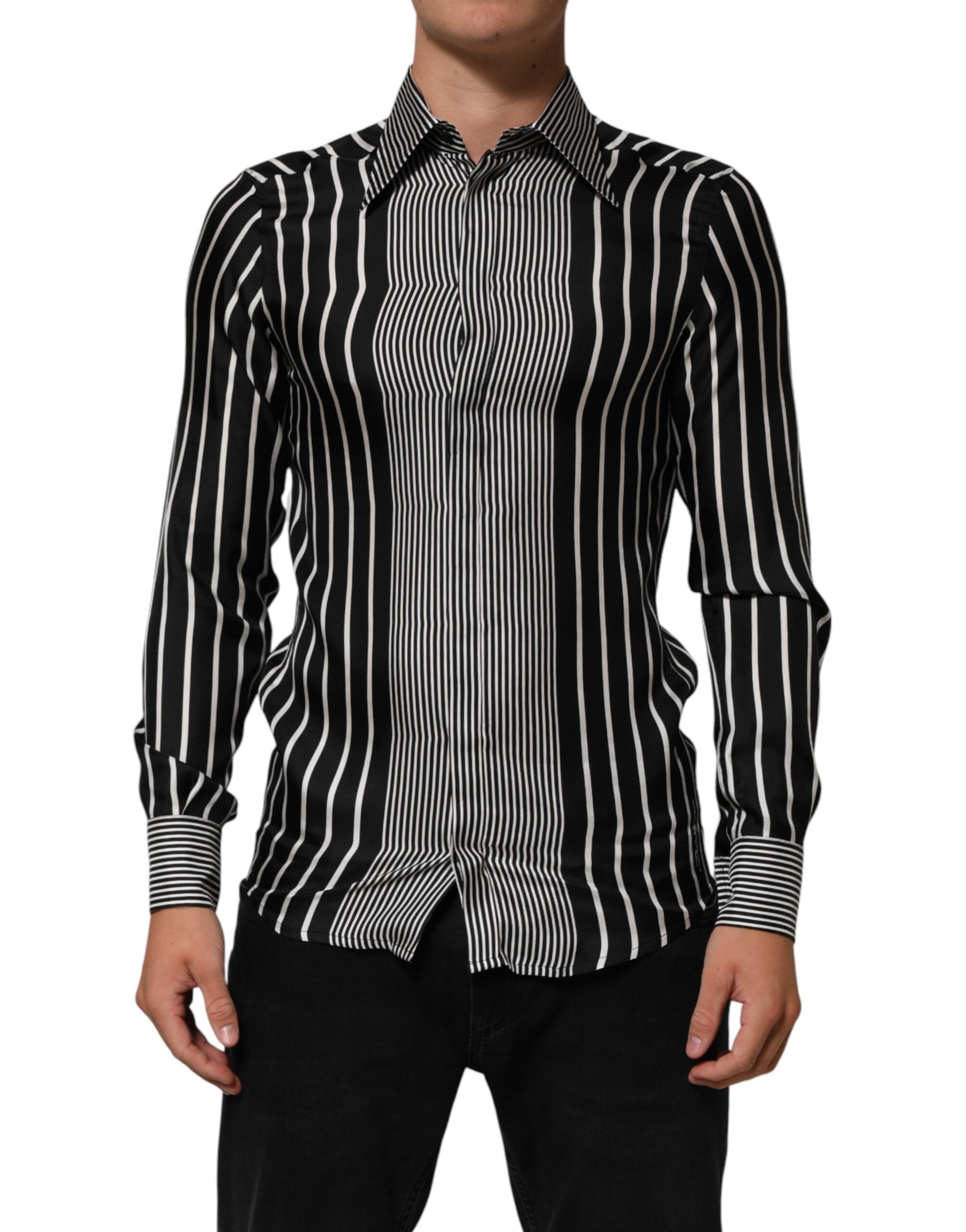 Dolce & Gabbana Black White Stripes Men MARTINI Dress Men's Shirt