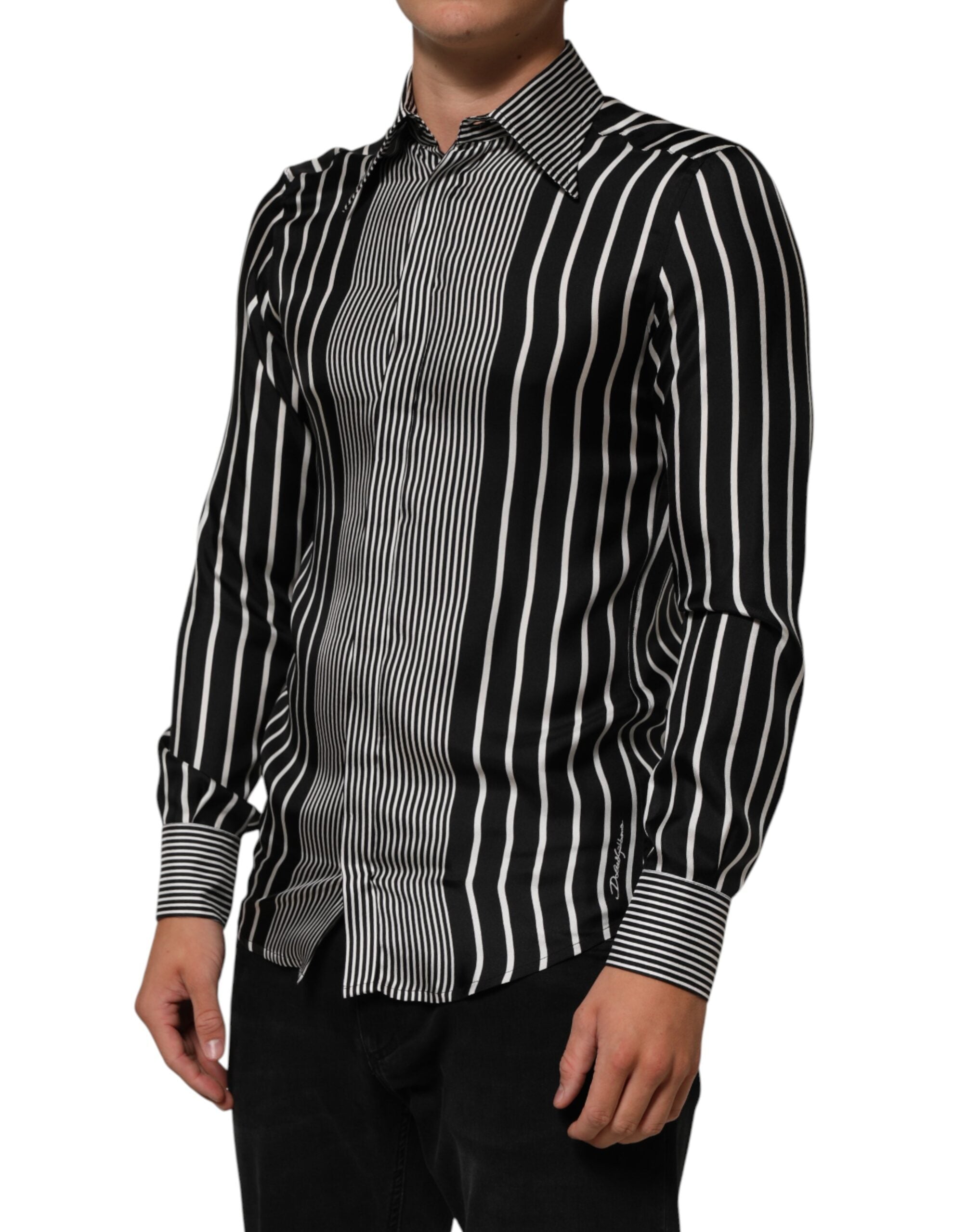 Dolce & Gabbana Black White Stripes Men MARTINI Dress Men's Shirt