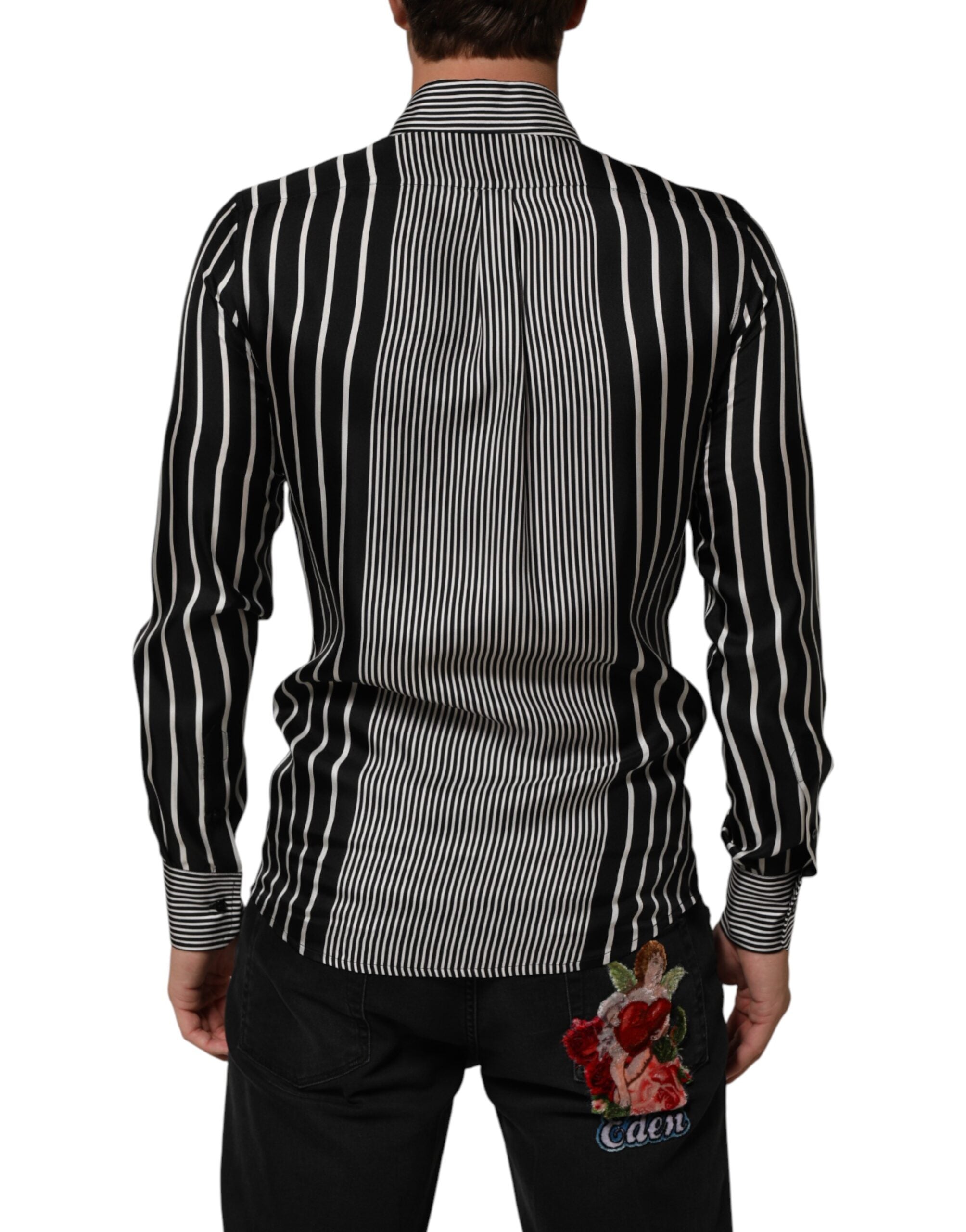 Dolce & Gabbana Black White Stripes Men MARTINI Dress Men's Shirt