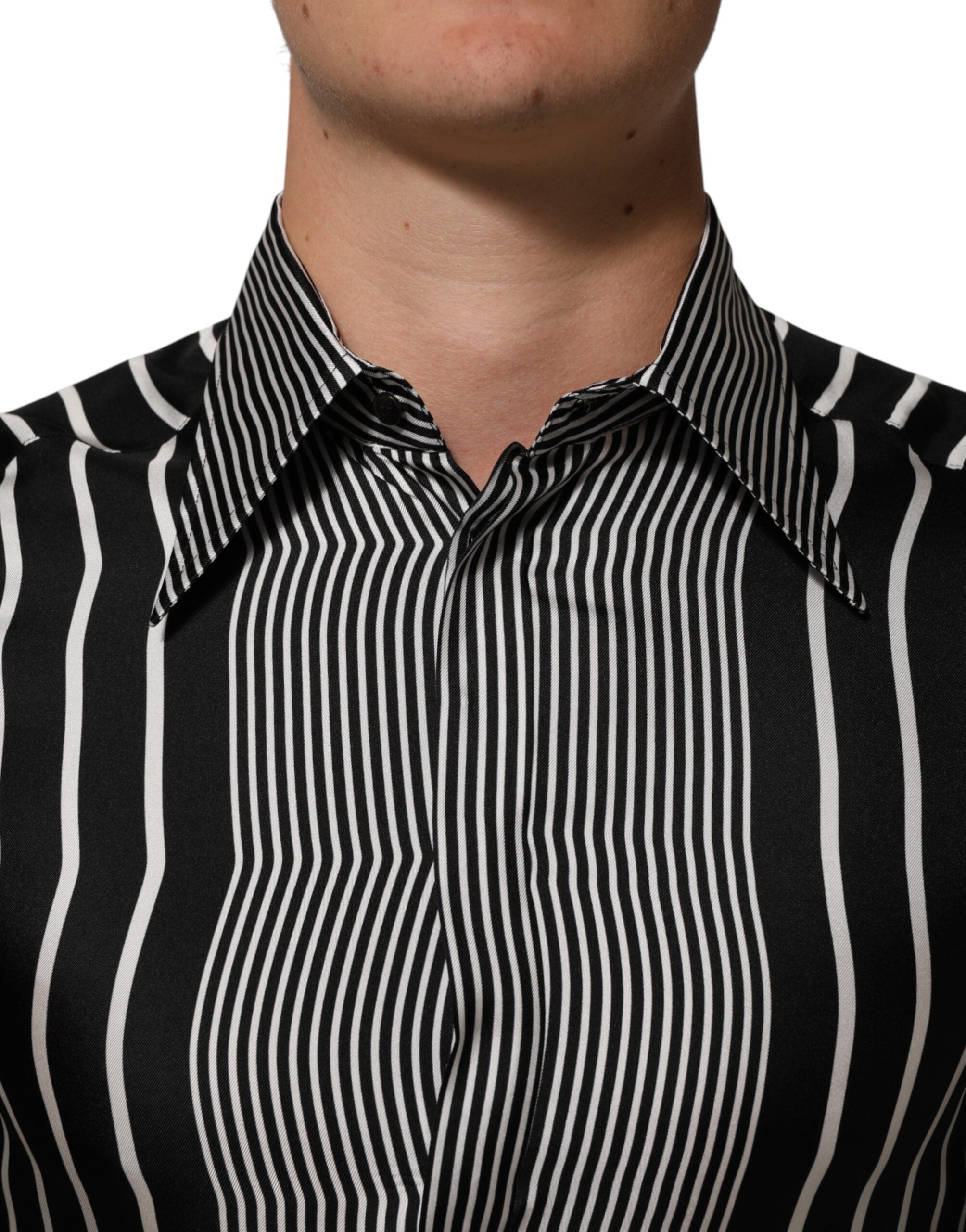 Dolce & Gabbana Black White Stripes Men MARTINI Dress Men's Shirt