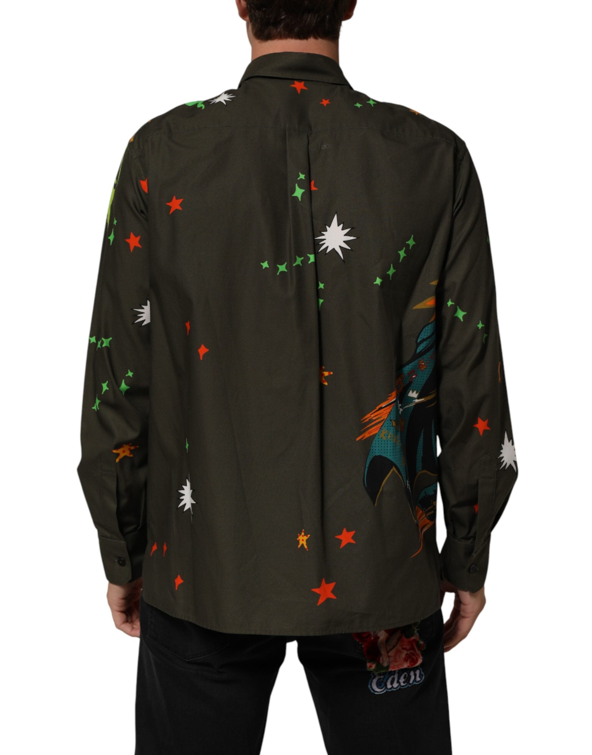 Dolce & Gabbana Green Superhero Print Button Down Men's Shirt