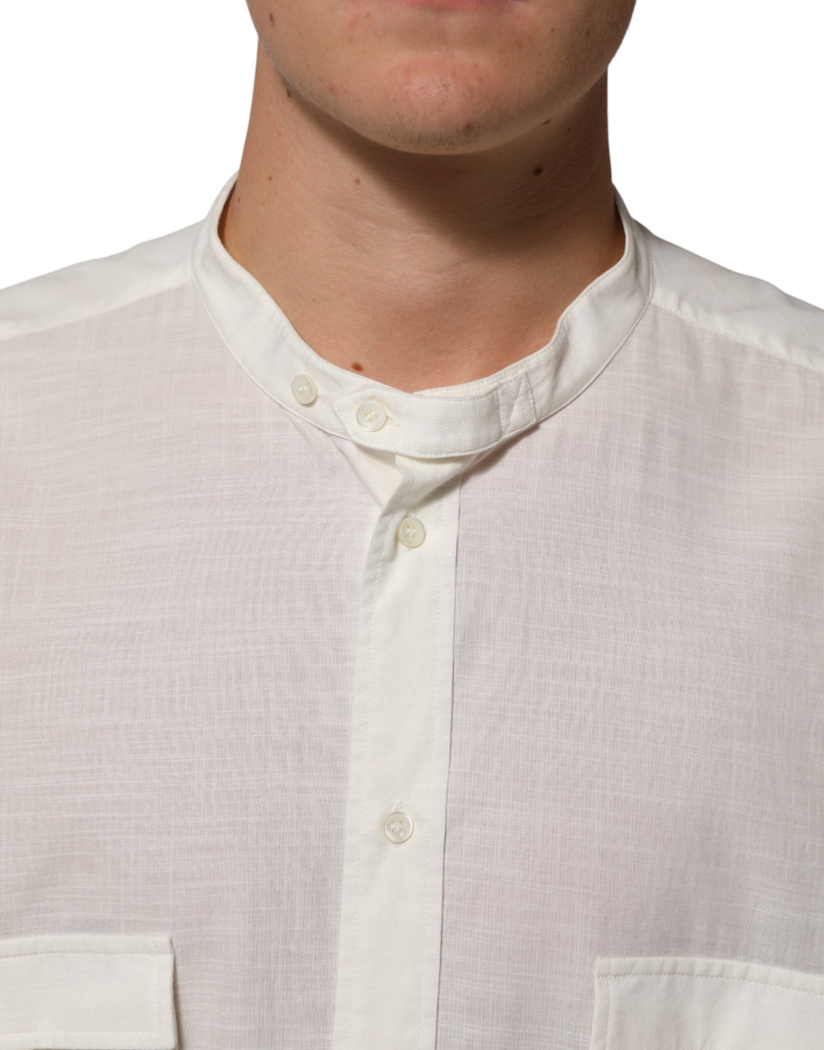 Dolce & Gabbana White Cotton Floral Print Button Down Men's Shirt