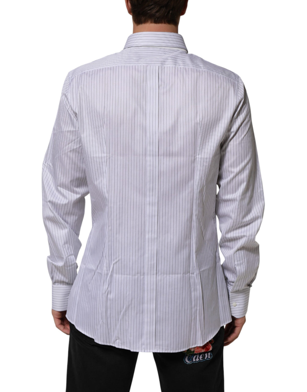 Dolce & Gabbana White Stripes Cotton Men GOLD Dress Men's Shirt (Pre-Owned)