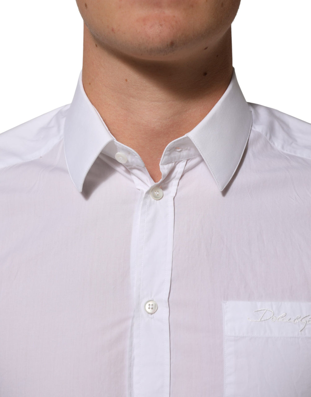 Dolce & Gabbana White Cotton Collared Men GOLD Dress Men's Shirt (Pre-Owned)