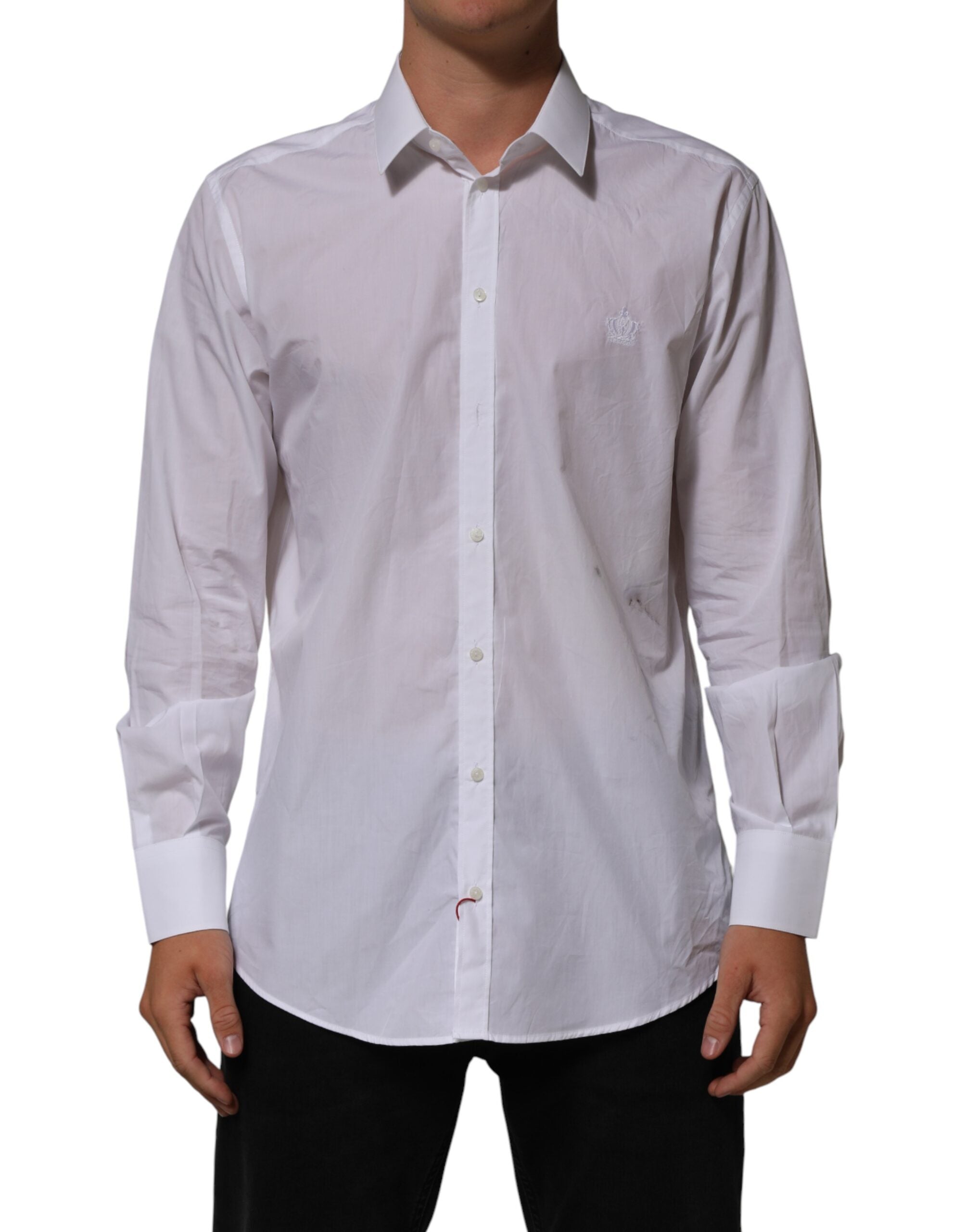 Dolce & Gabbana White Cotton Collared Men MARTINI Dress Men's Shirt (Pre-Owned)