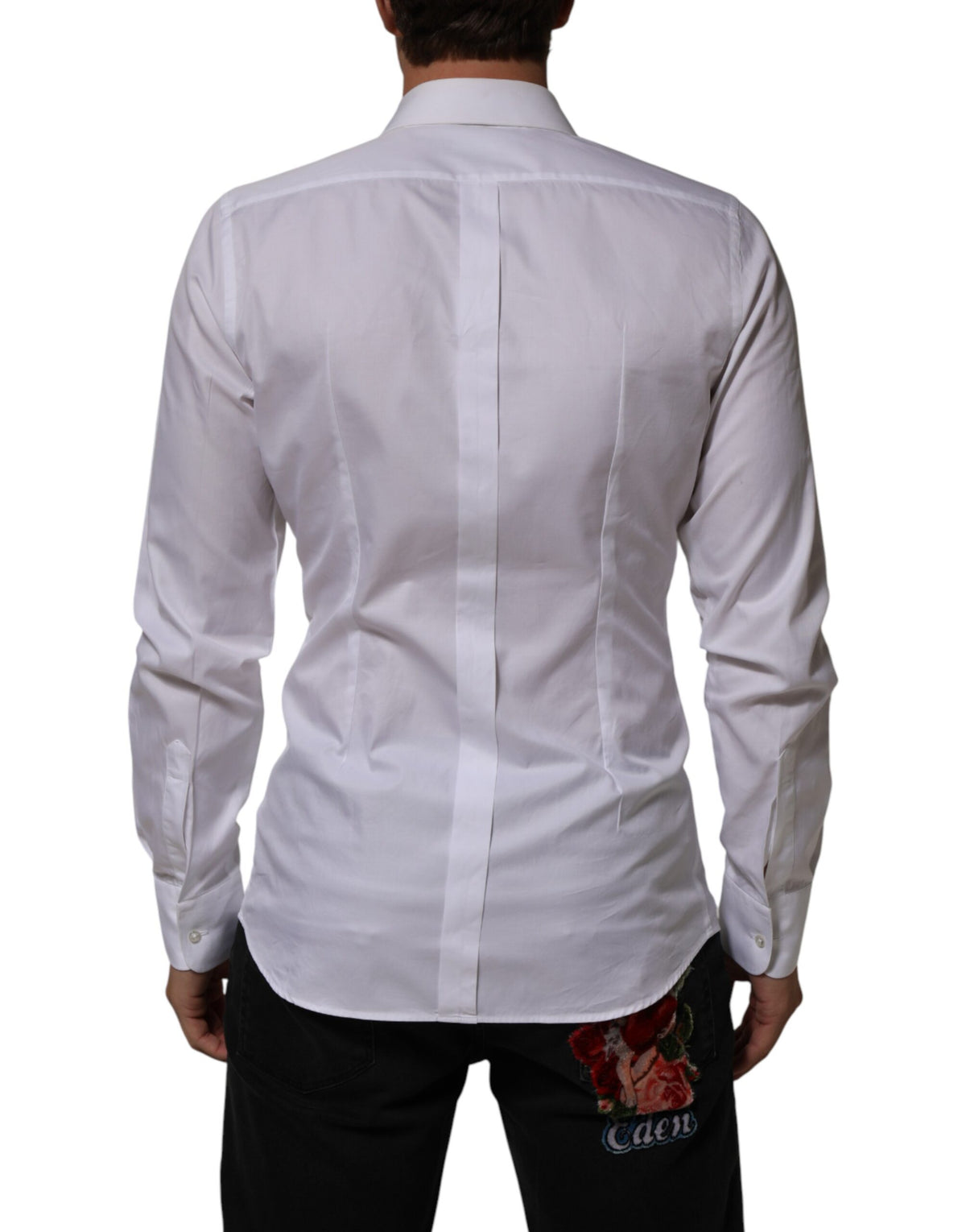 Dolce & Gabbana White Cotton Collared Bib GOLD Dress Men's Shirt (Pre-Owned)