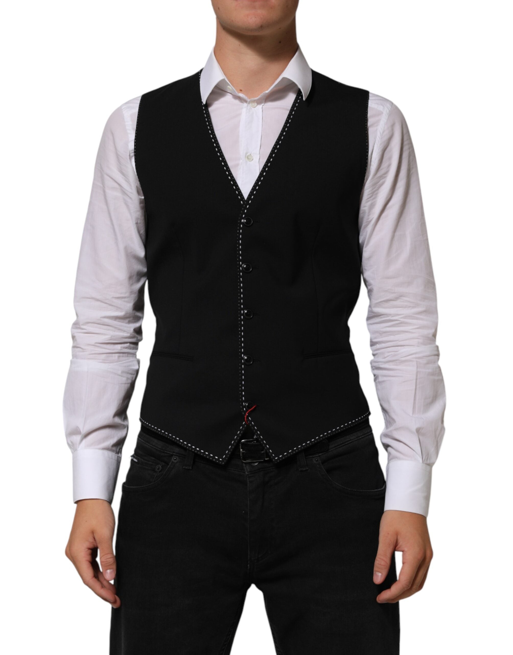 Dolce & Gabbana Black Wool Dress Formal Men Waistcoat Men's Vest