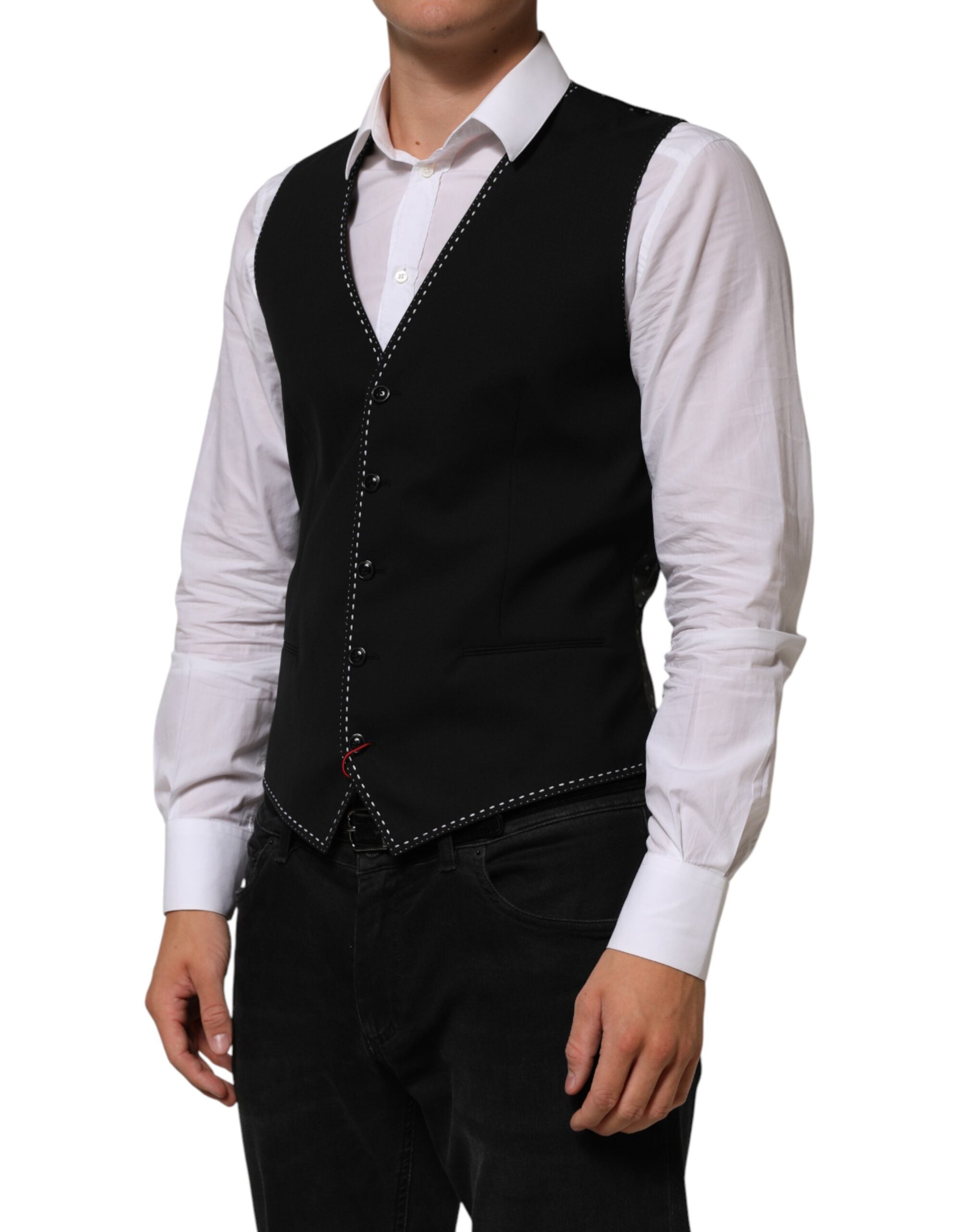 Dolce & Gabbana Black Wool Dress Formal Men Waistcoat Men's Vest