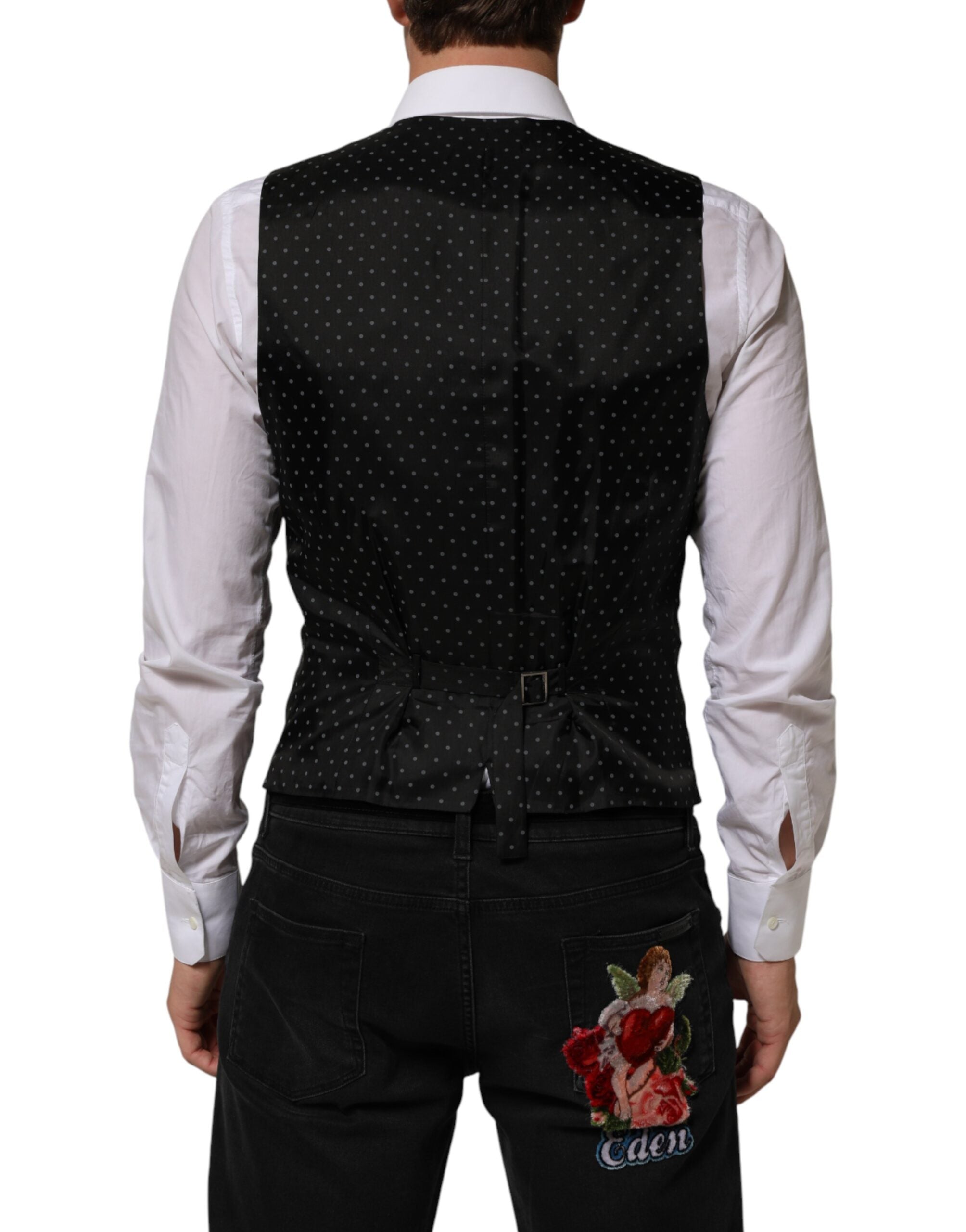 Dolce & Gabbana Black Wool Dress Formal Men Waistcoat Men's Vest